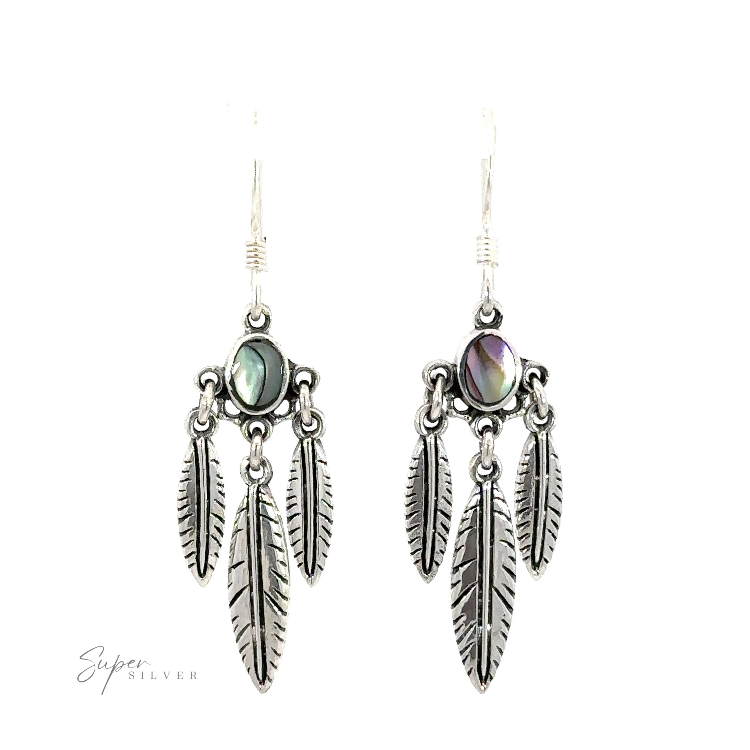 A pair of Western Inspired Earrings with Feather Dangles and Inlay Stones.