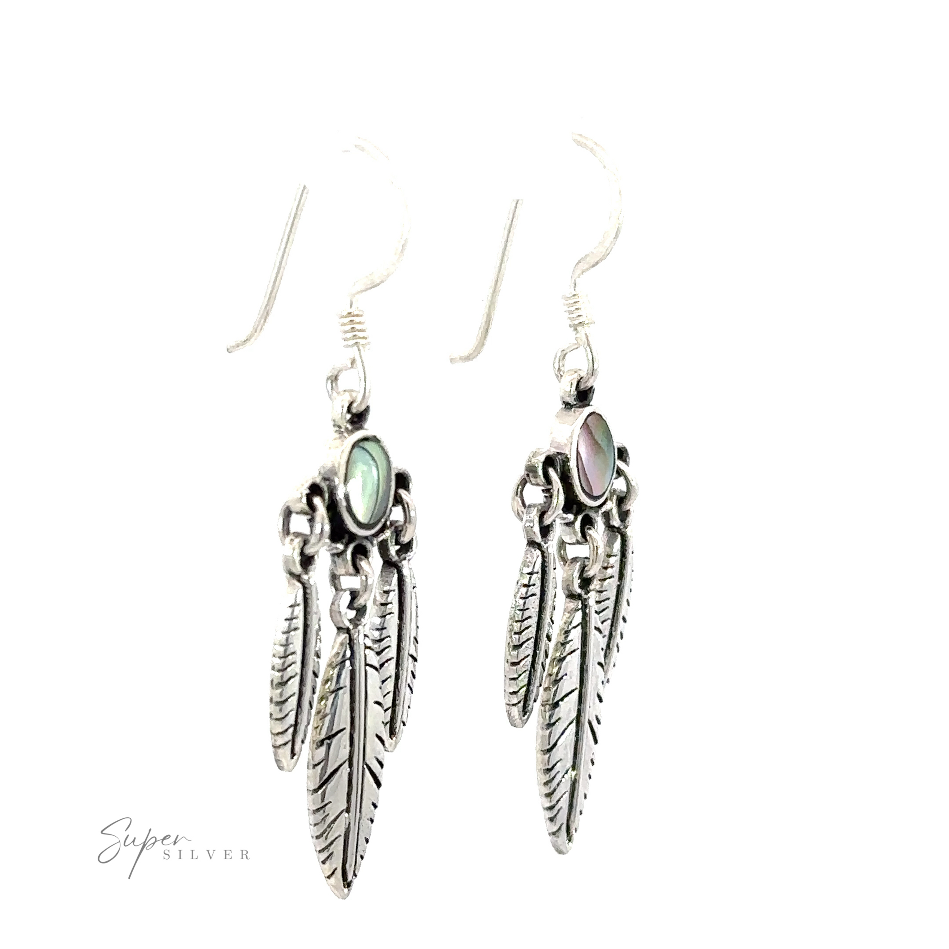 Pair of Western Inspired Earrings with Feather Dangles and Inlay Stones.