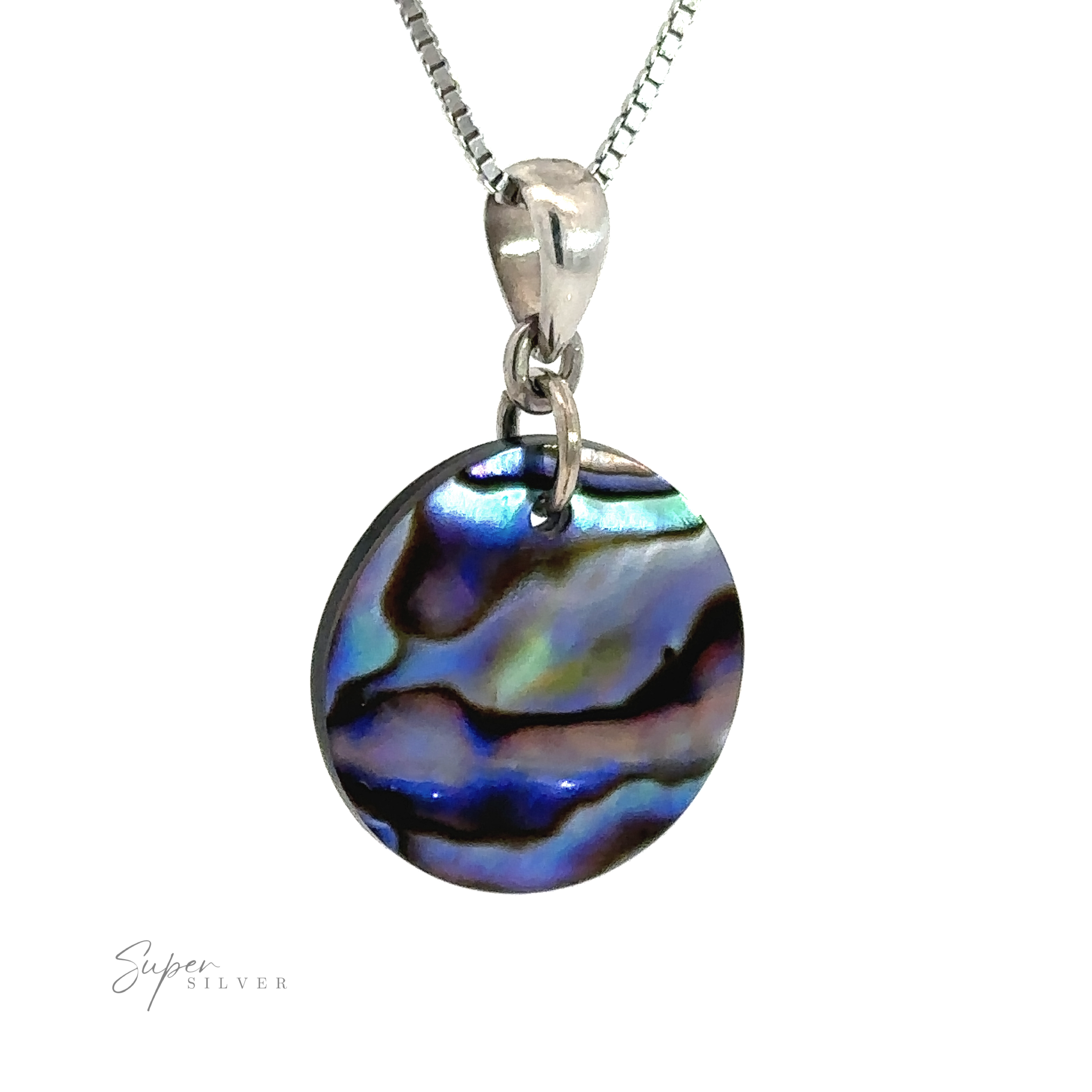 A stunning sterling silver necklace featuring a Charming Abalone Pendant known for its healing properties.