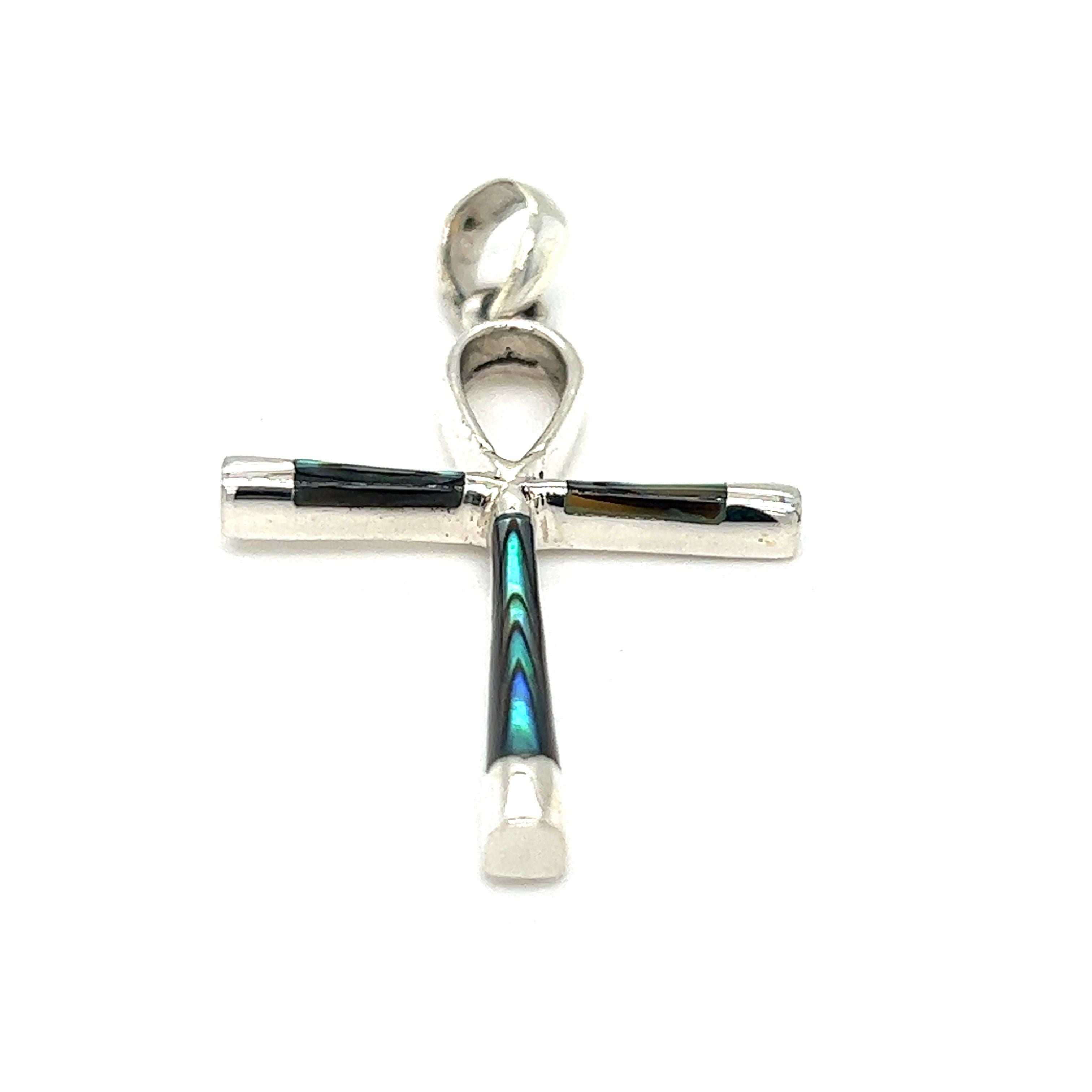 An Inlay Stone Ankh Pendant in sterling silver, made by Super Silver, making it a unique statement piece.