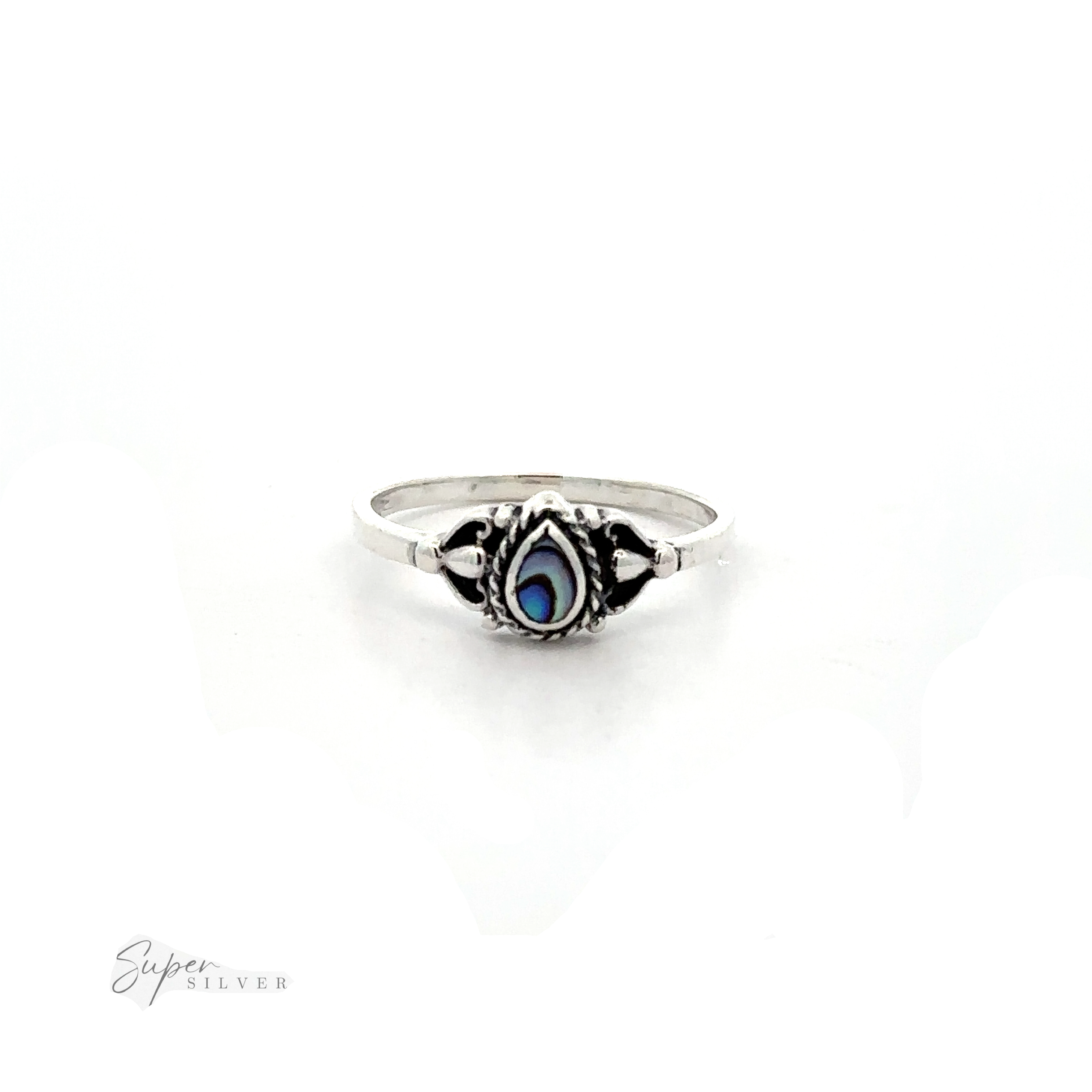 A Delicate Teardrop Inlay Stone Ring with Vintage Look with a turquoise stone.