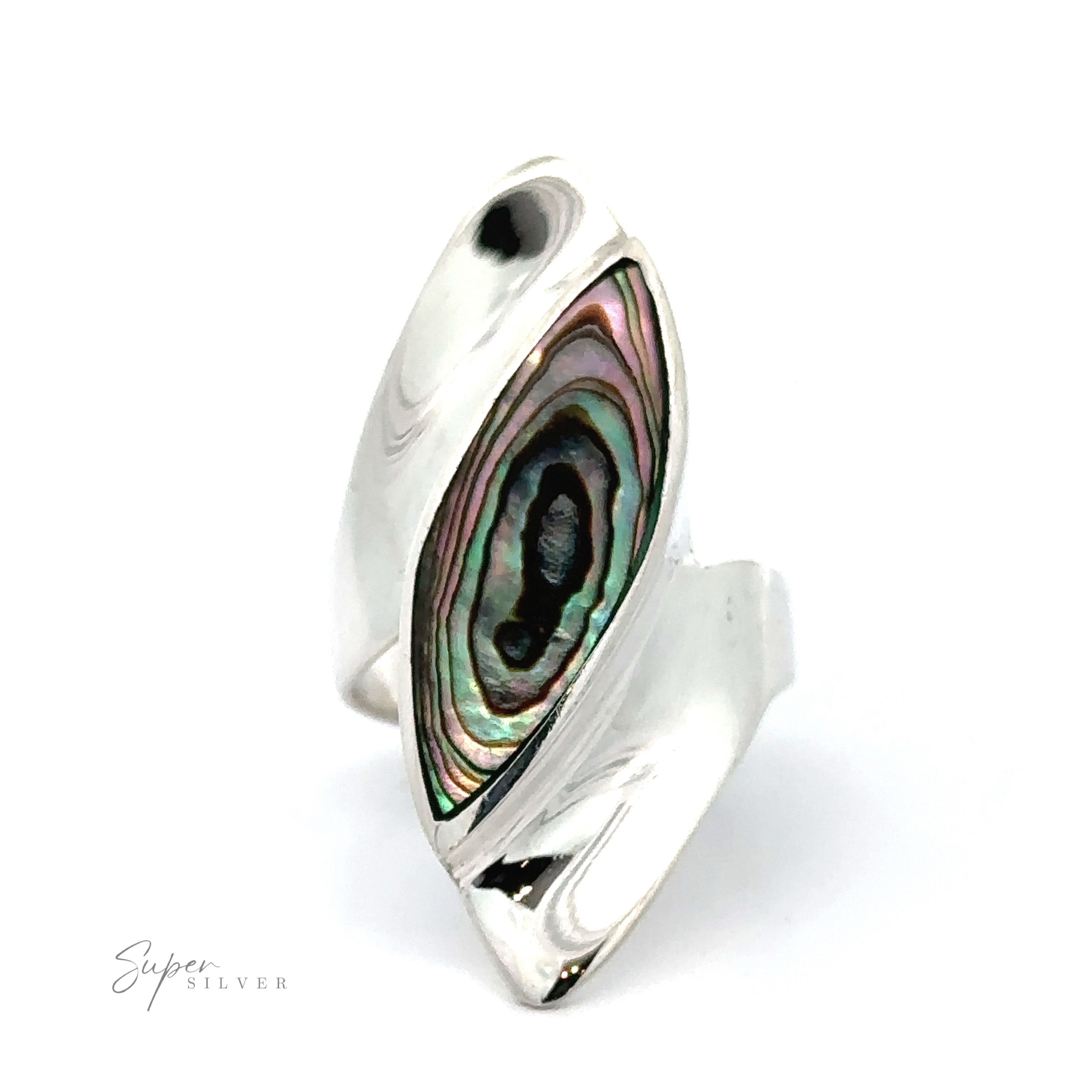 A Modern Marquise Shaped Inlaid Stone Ring on a white background.