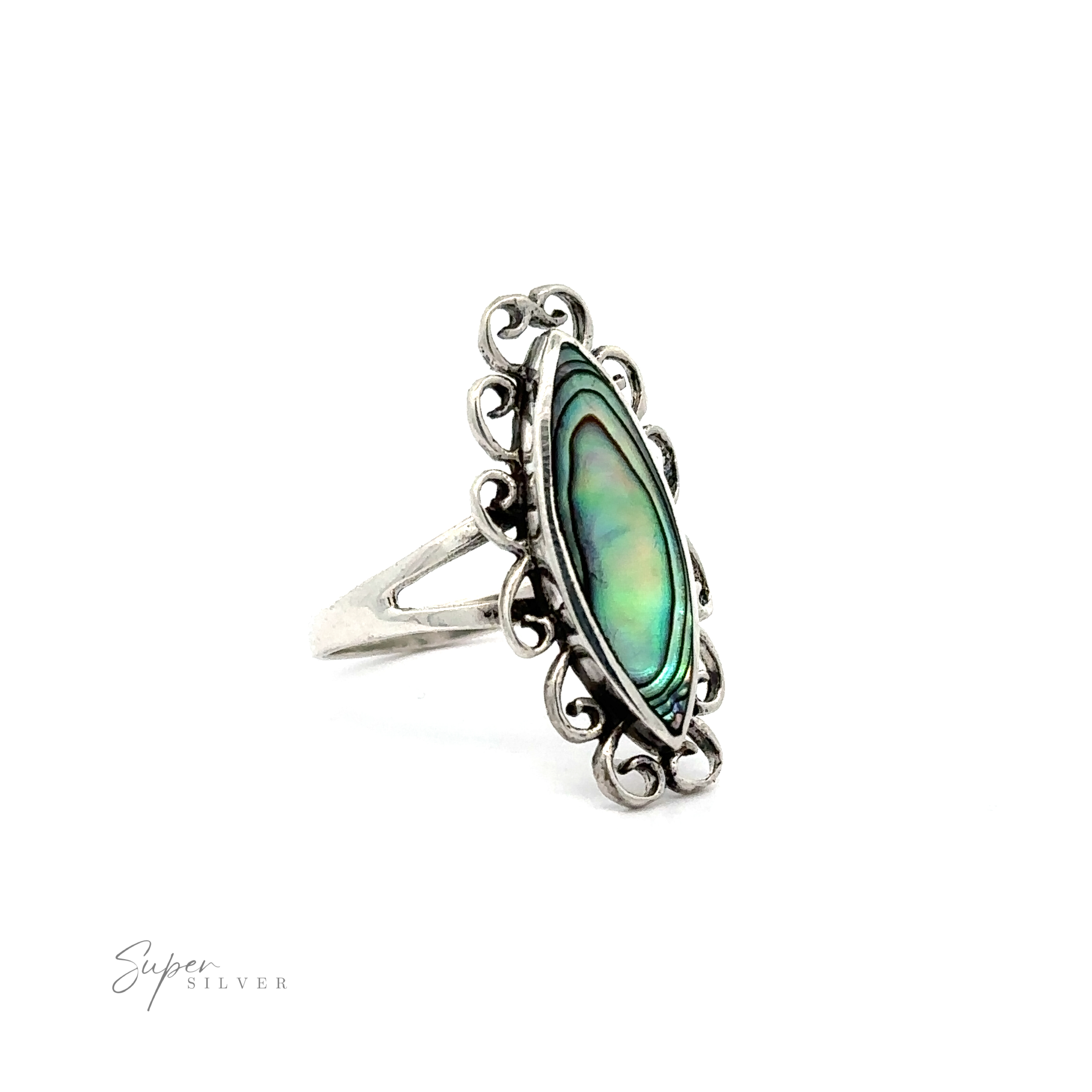 A Elegant Inlay Stone Marquise Ring With Swirls ring with a abana stone.