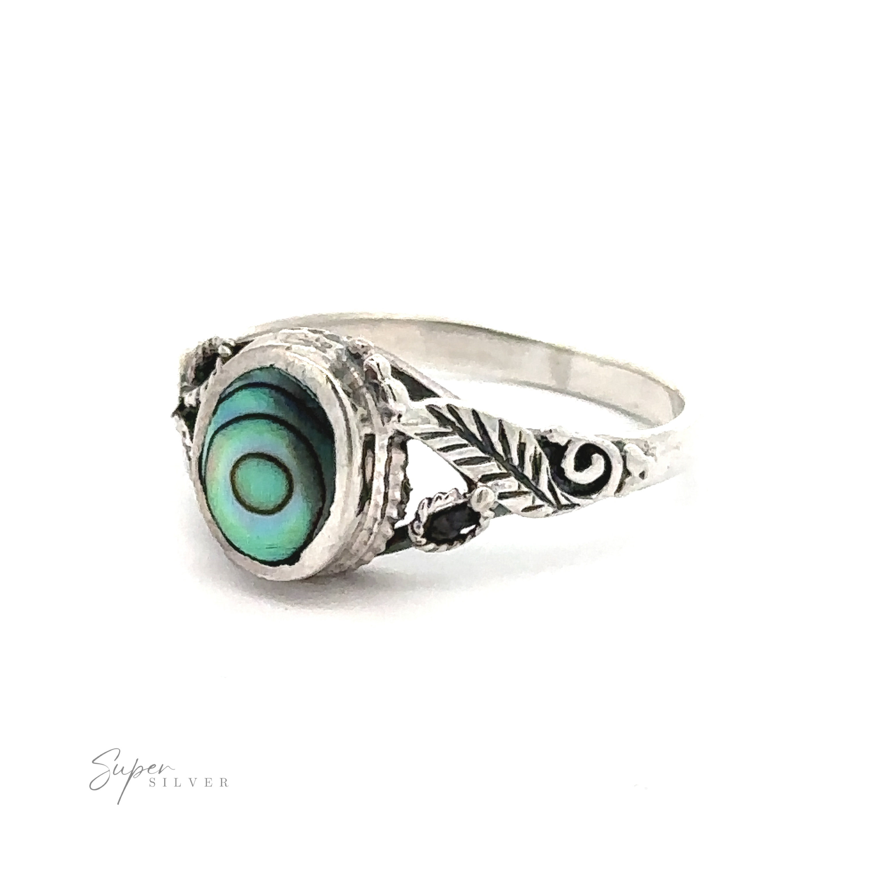 A Beautiful Oval Stone Ring with Leaf Design.