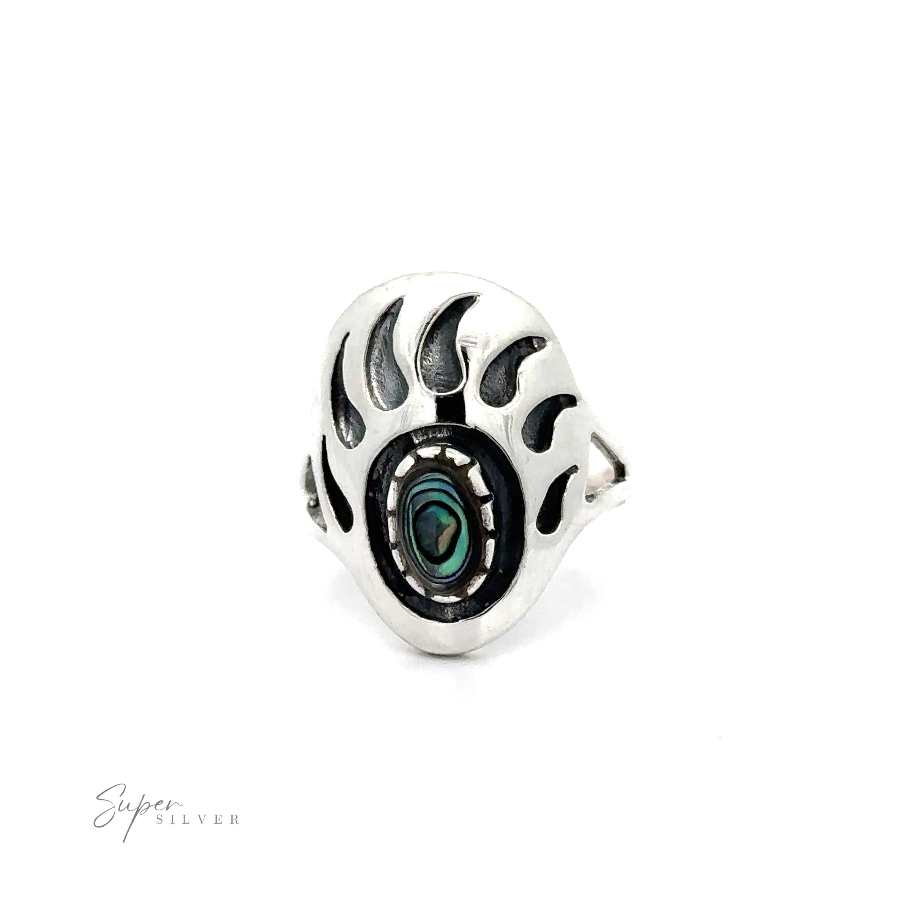 A Stone Bear Paw Ring featuring an abalone shell with a touch of wild flair.