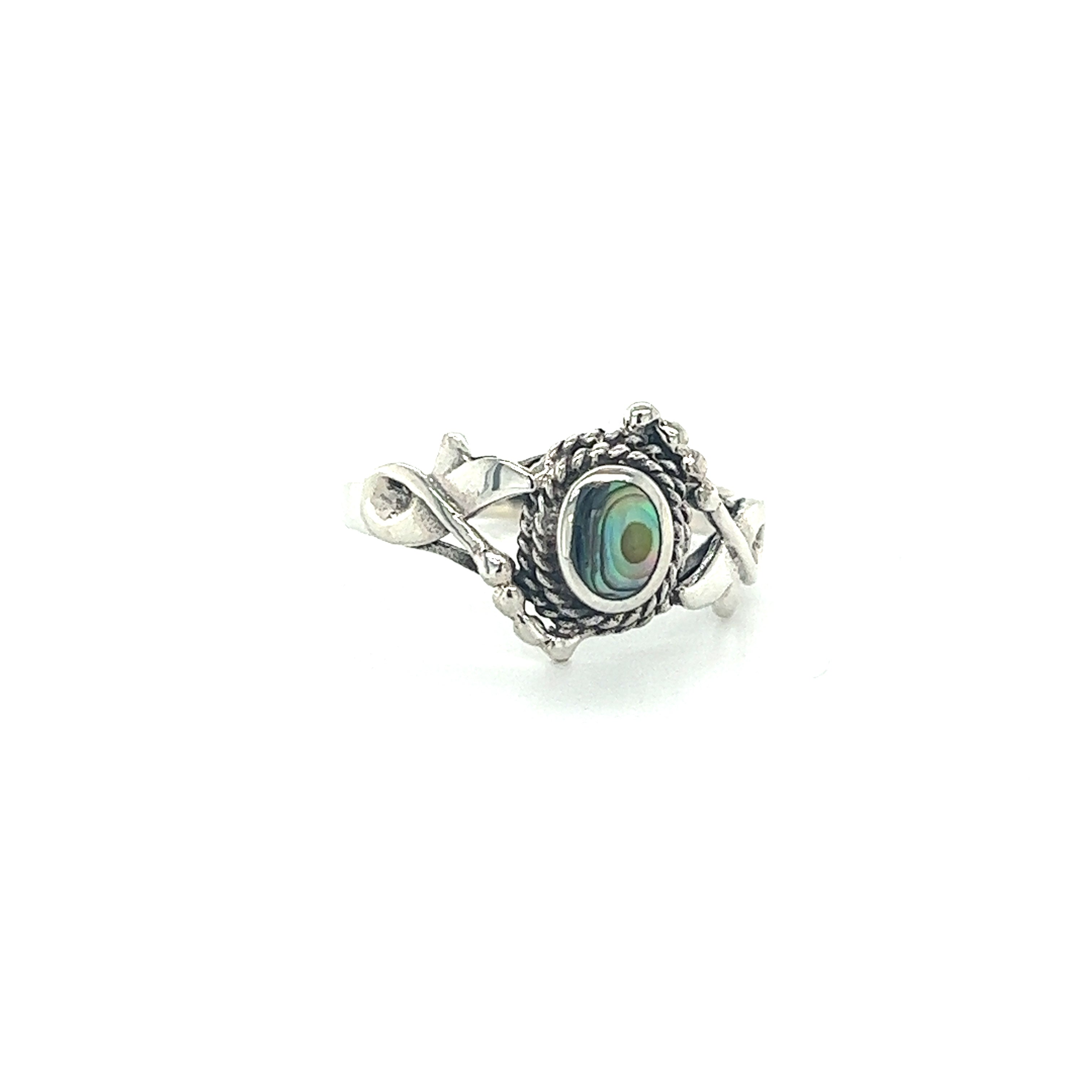 A Super Silver Decorated Freeform Inlay Stone Ring, exuding a Bali boho vibe.