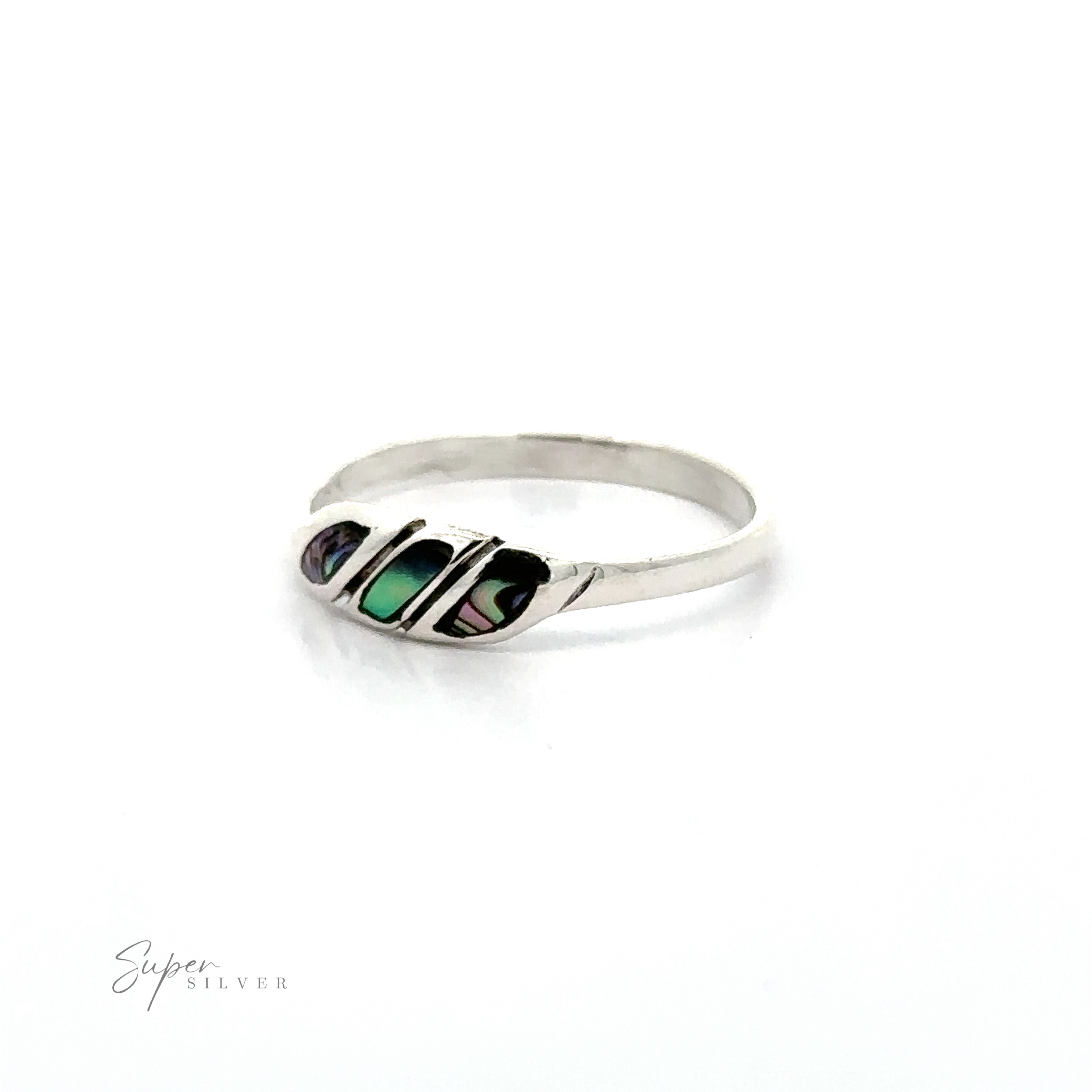Dainty Inlay Stone Twist Ring with green and black inlay stone on a white background.