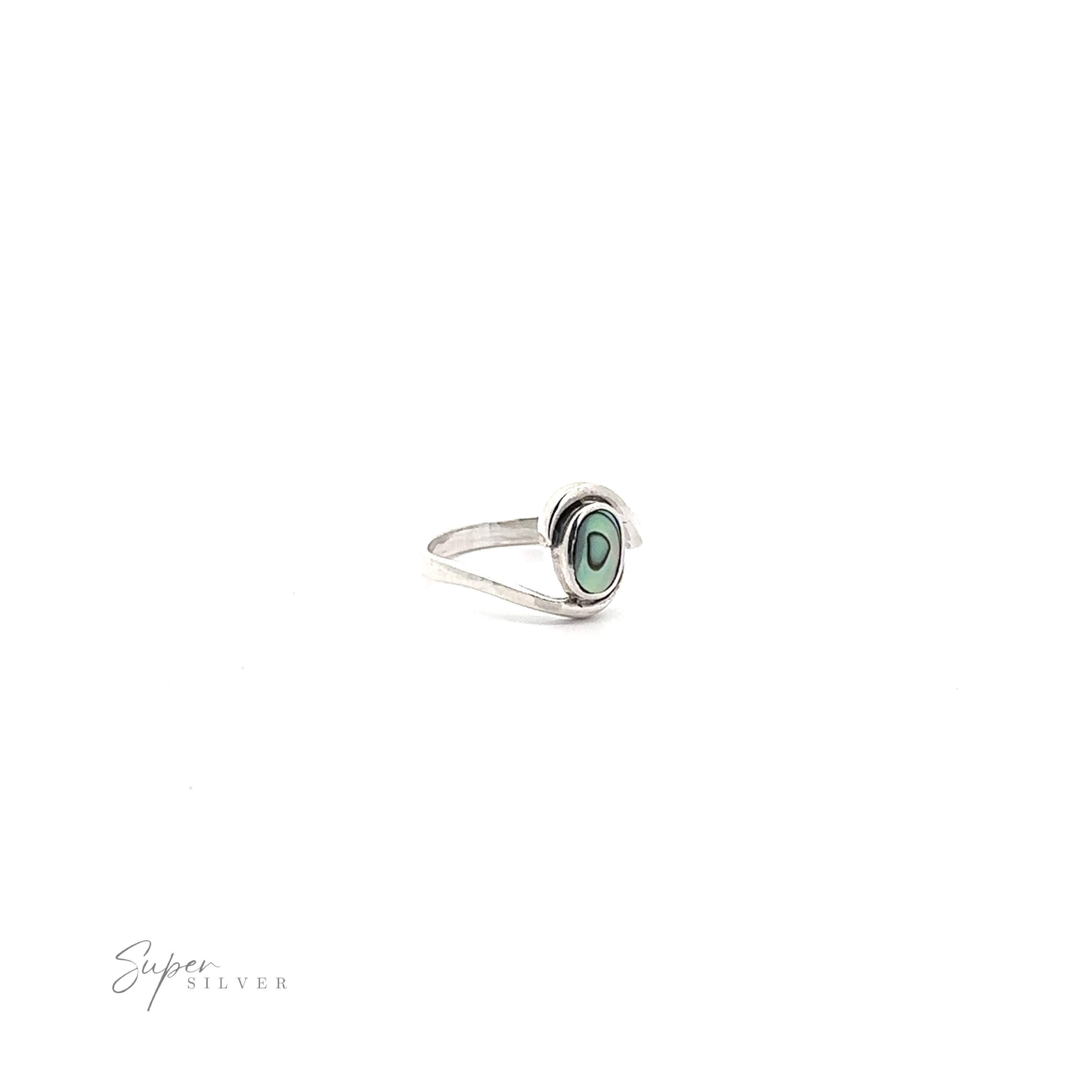 A Simple Freeform Ring with Oval Inlaid Stones in sterling silver with an inlaid green stone.