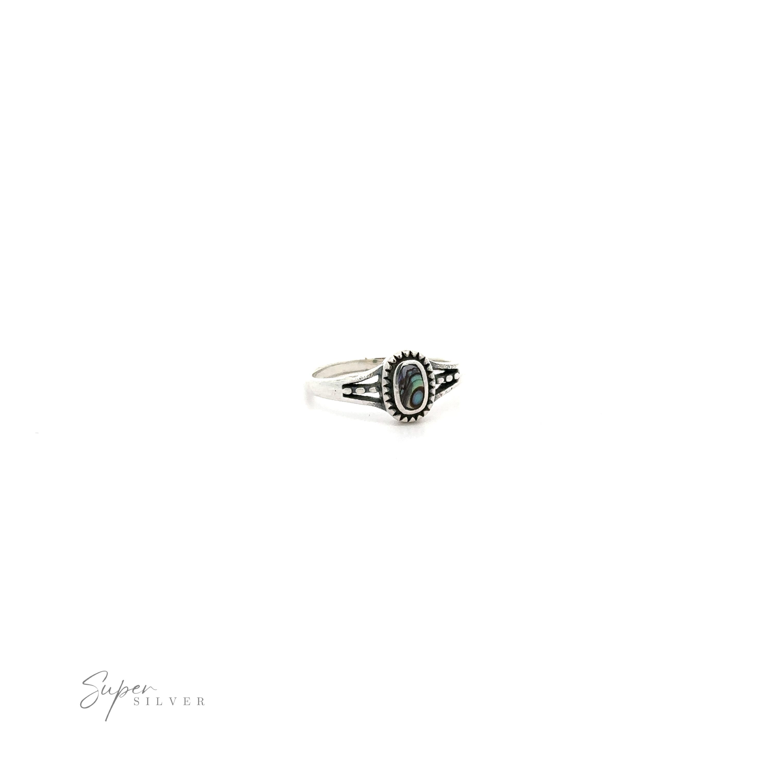 An Inlay Stone Ring with Split Shank Design, crafted from .925 Sterling Silver.