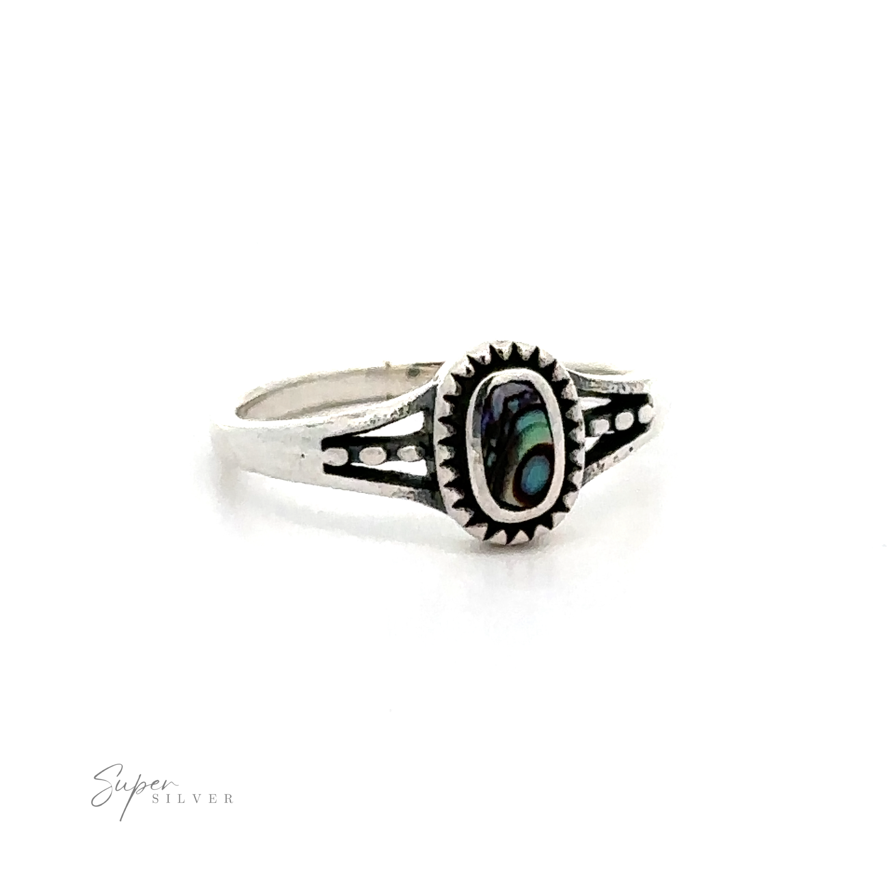An Inlay Stone Ring with Split Shank Design, crafted from .925 Sterling Silver.