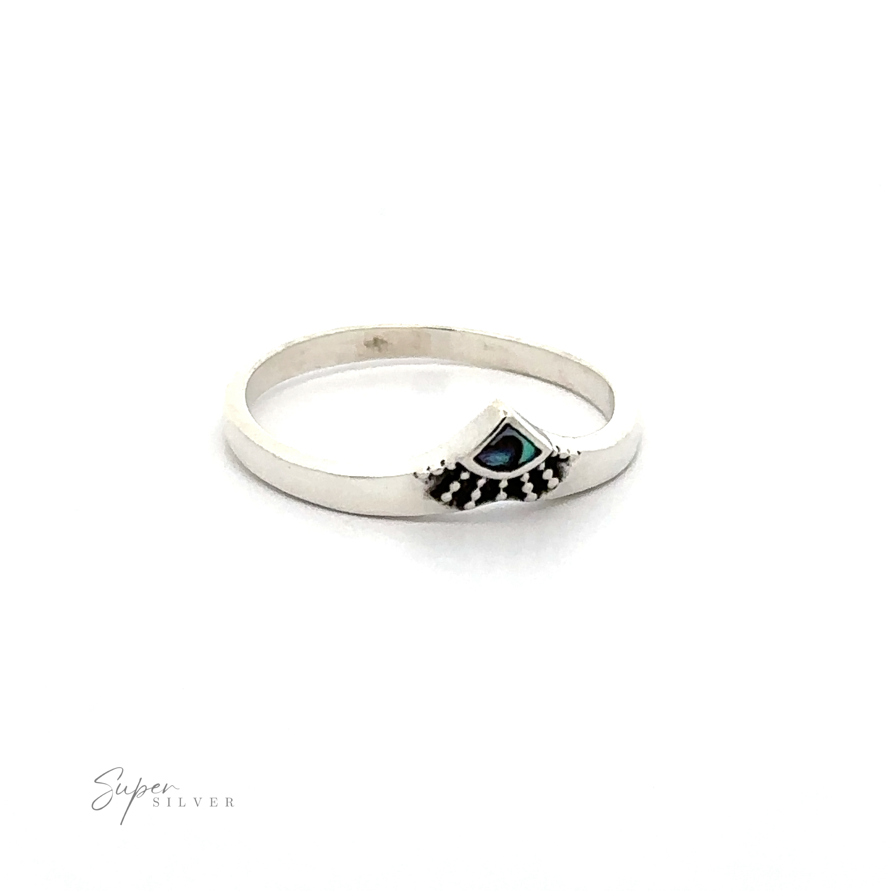 A versatile Dainty Chevron Bali Style Inlay Ring with a turquoise stone.
