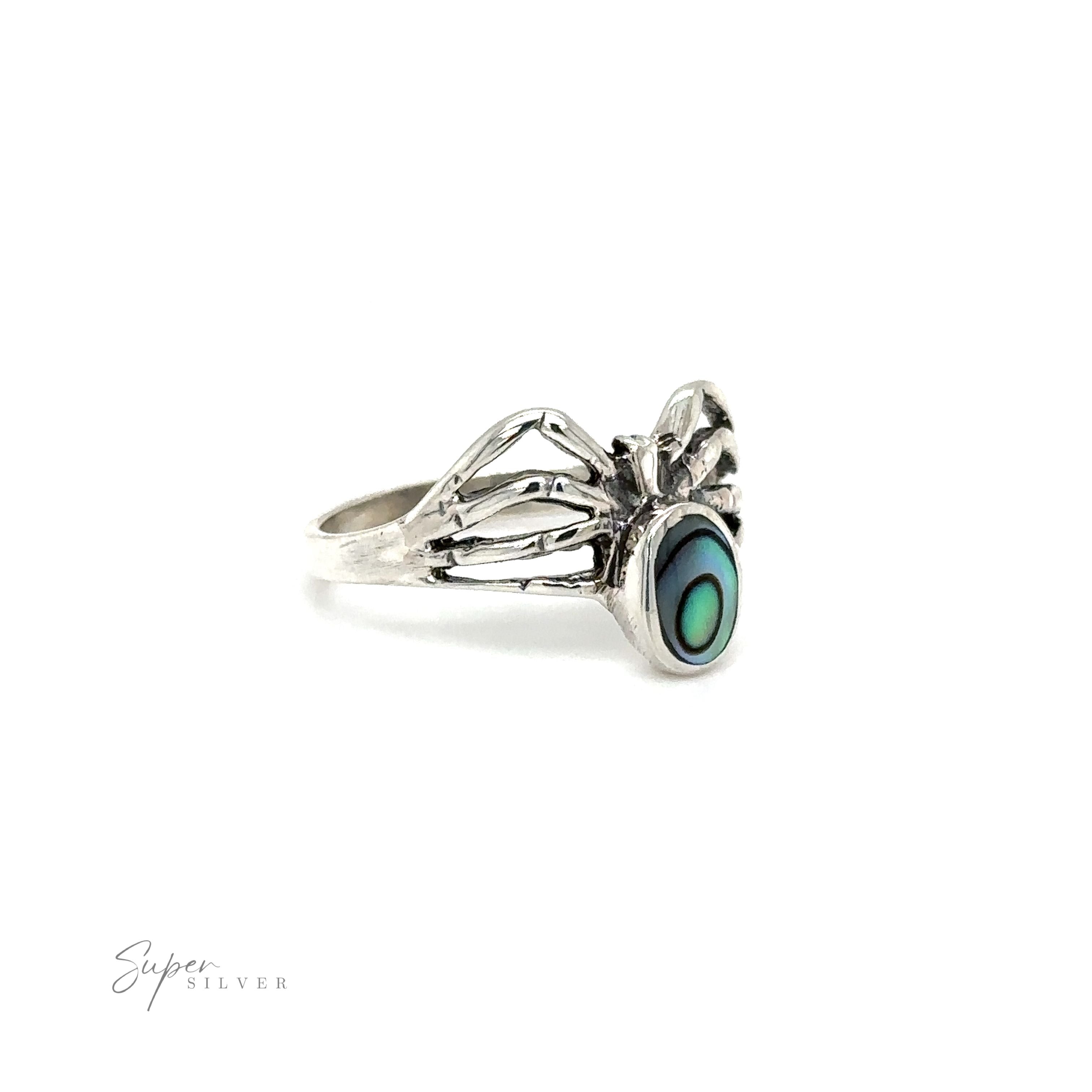 A mystical Super Silver Inlay Stone Spider ring with an enchantress abalone stone.