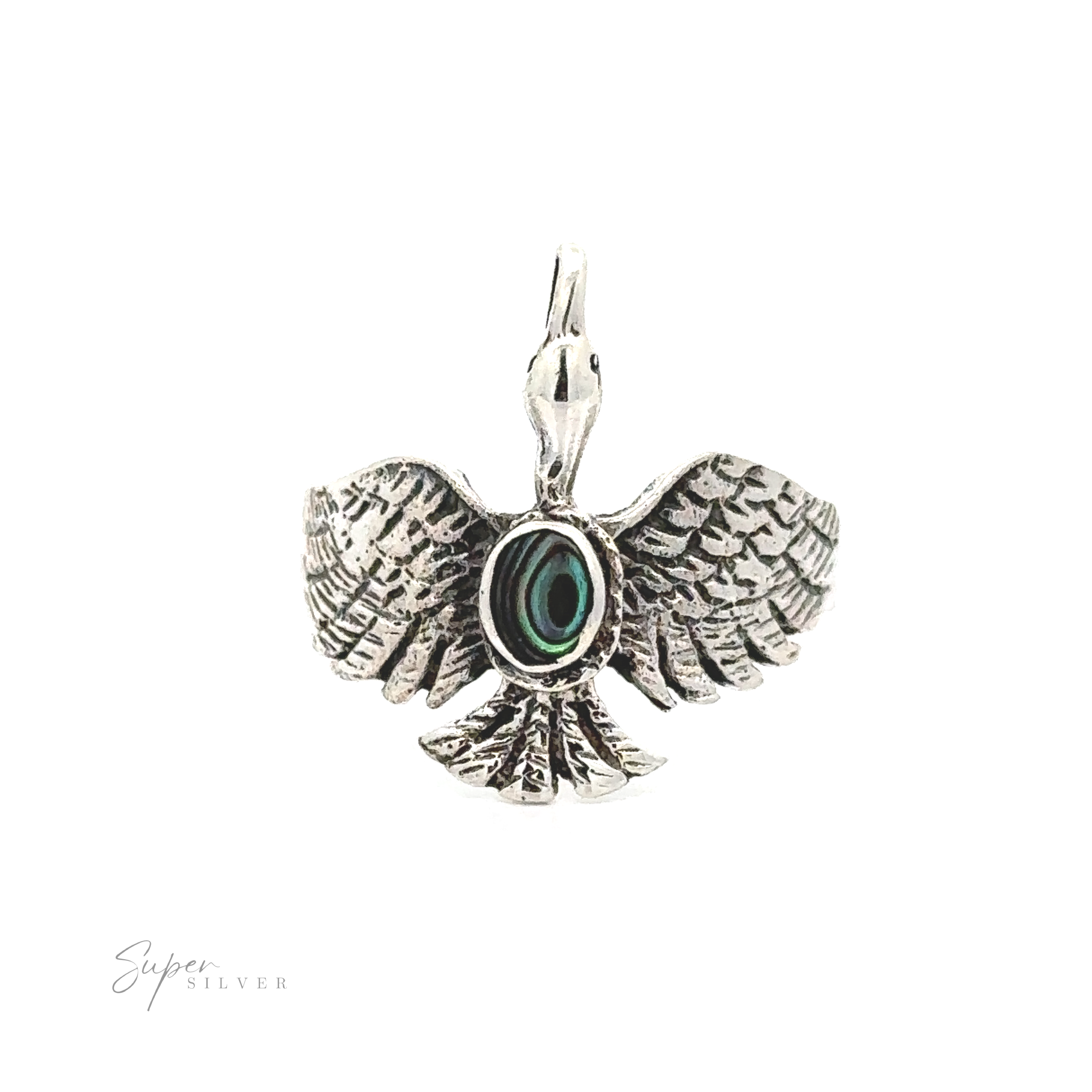 A stunning sterling silver Swan Ring with Inlay Stone, featuring an elegant swan design, perfect for any wildlife lover.