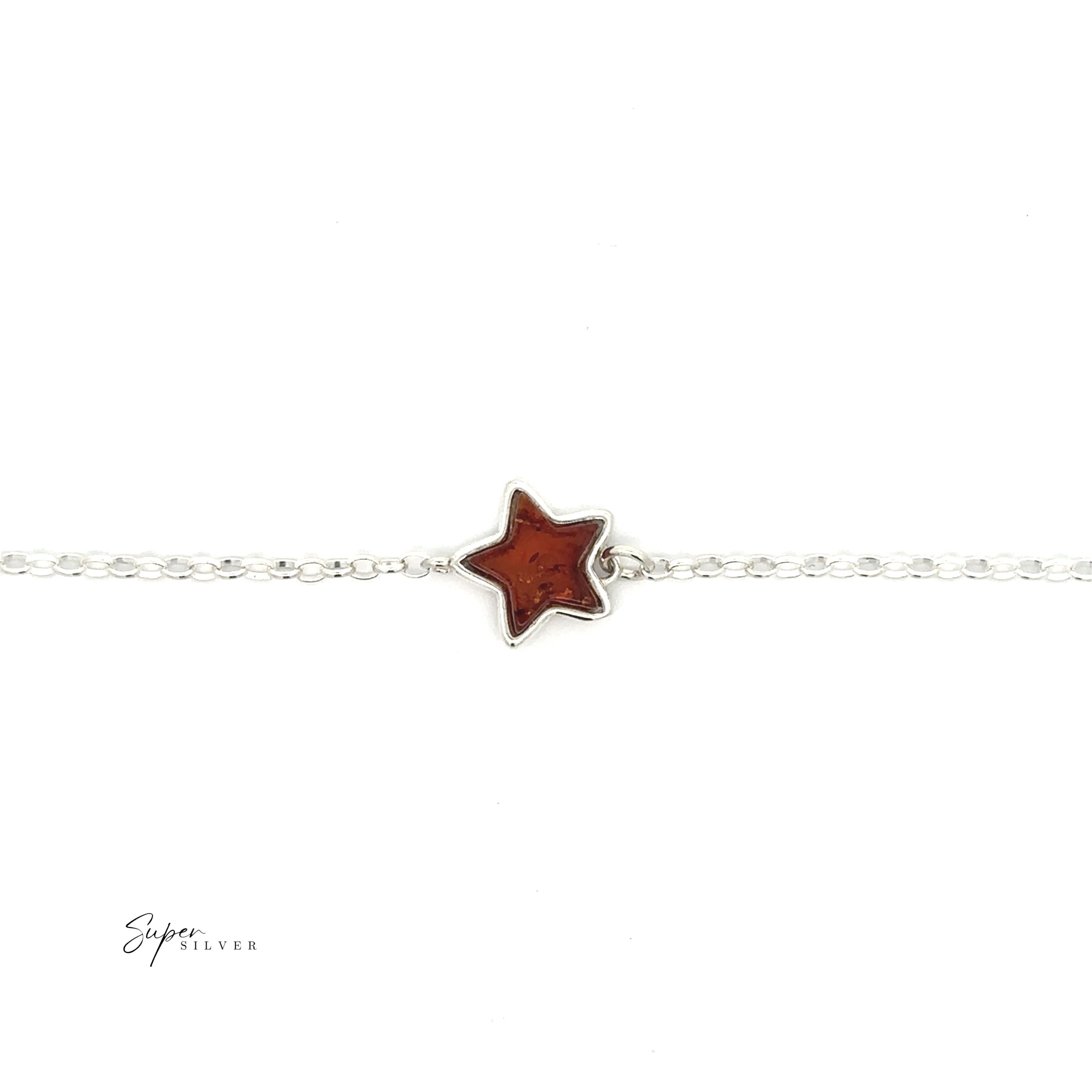 Simple Amber Star Bracelet featuring a celestial charm and a star-shaped red pendant at its center.