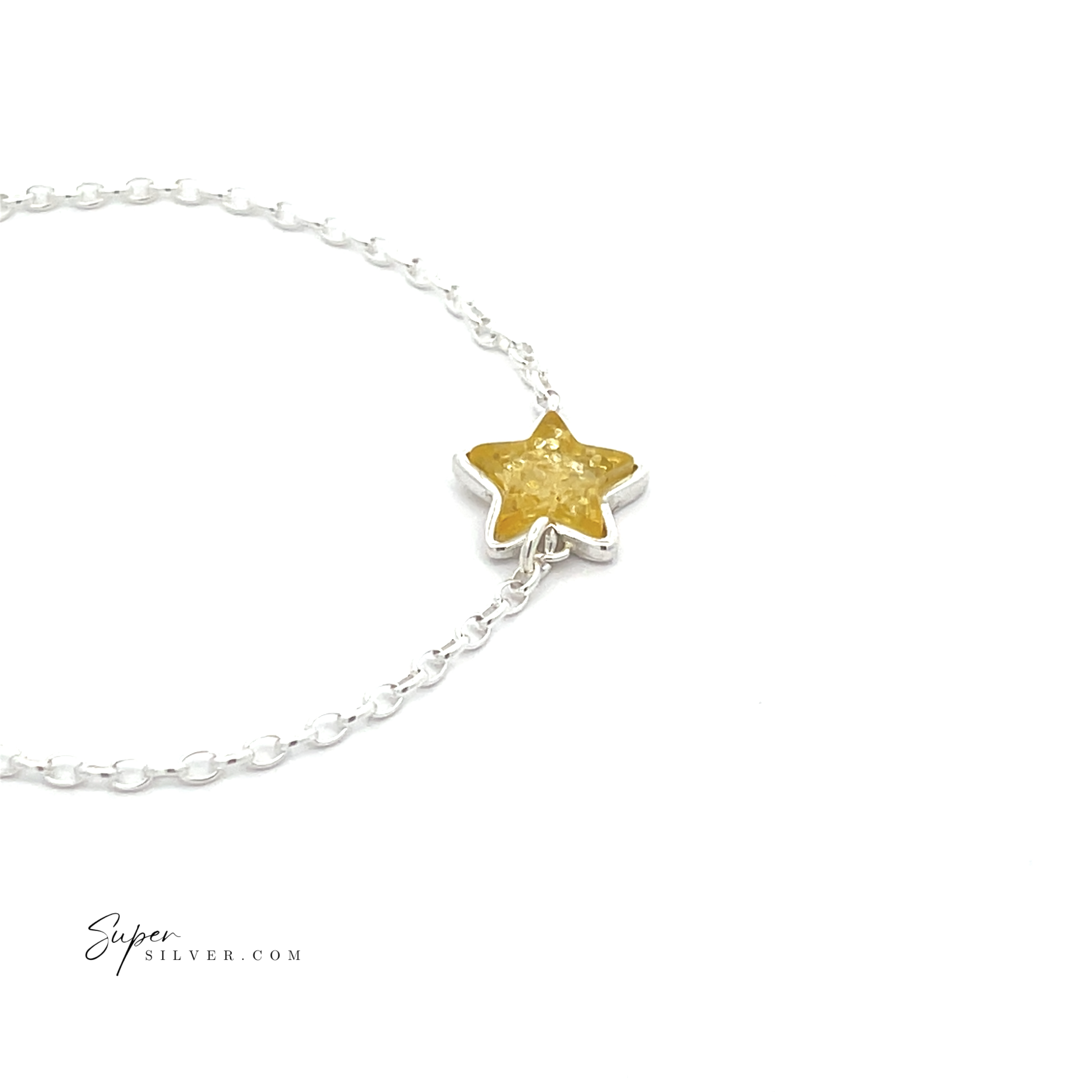 Simple Amber Star Bracelet showcasing a celestial star-shaped charm against a white backdrop.