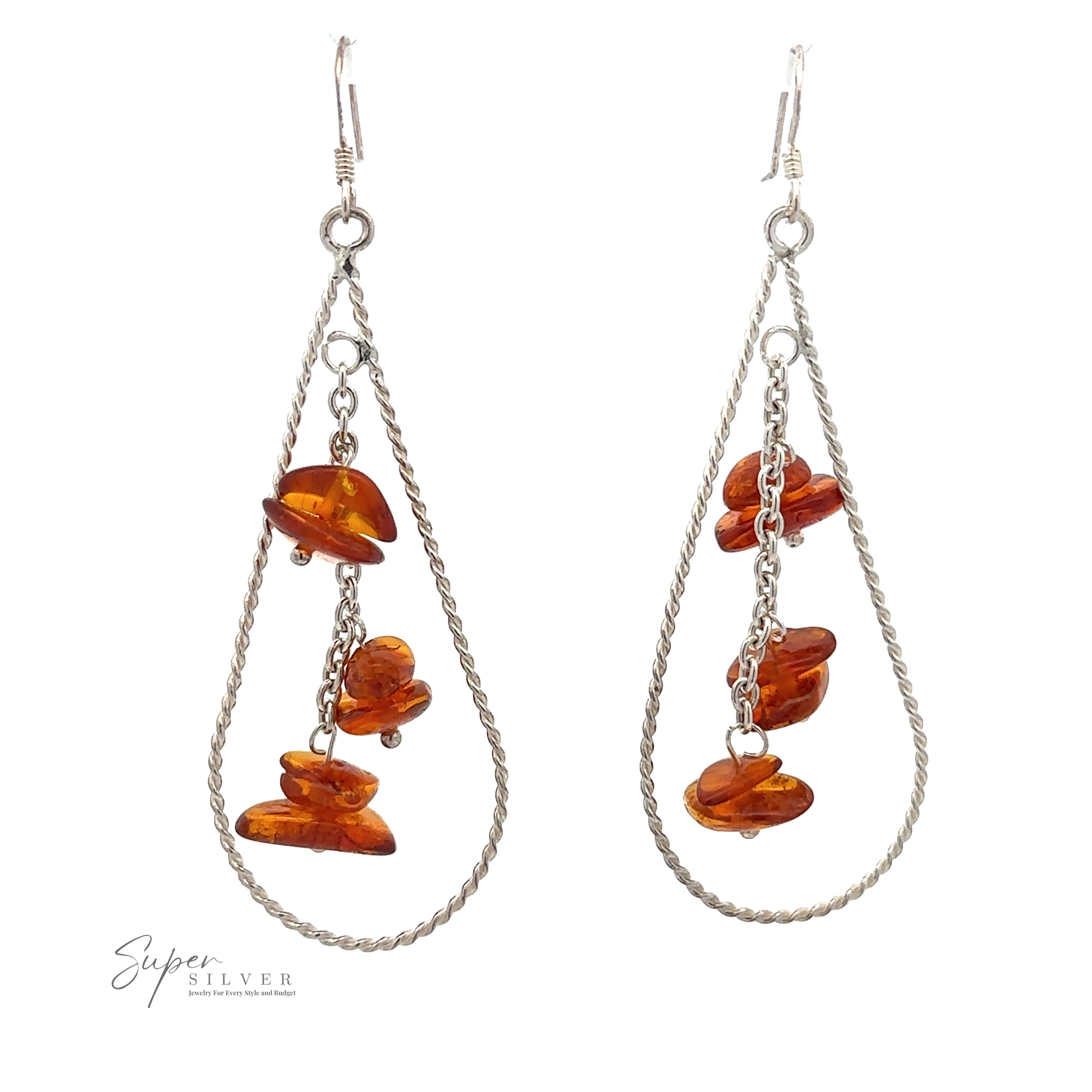 Teardrop Shaped Dangle Earrings with Amber.