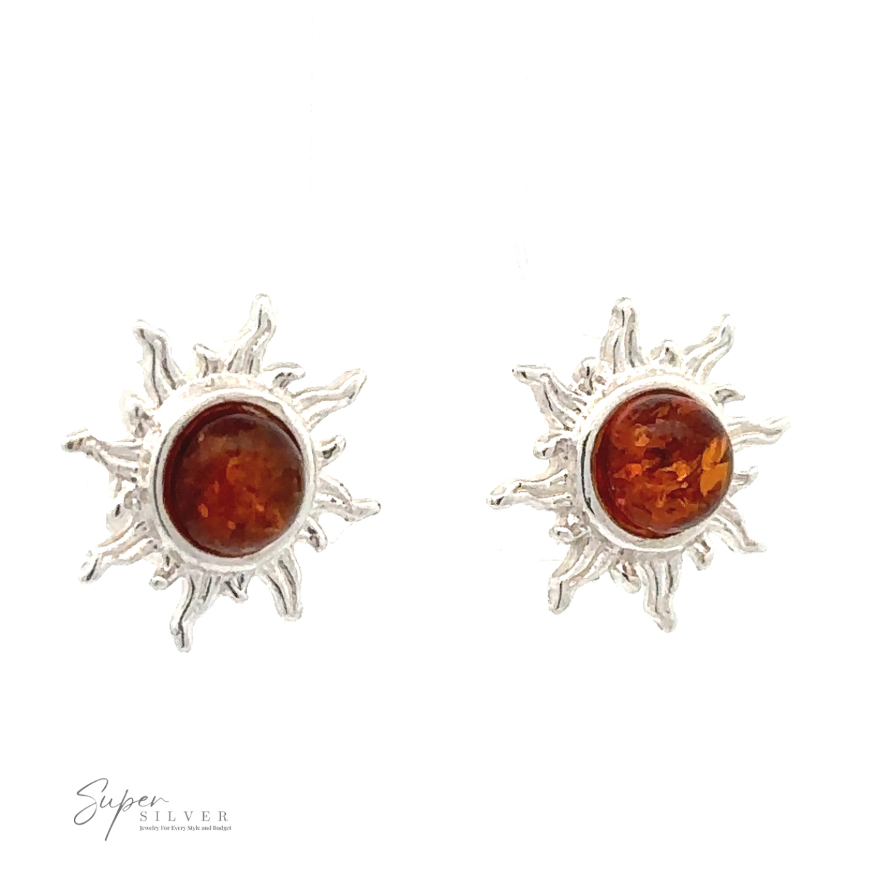 Brilliant Amber Sun Stud Earrings, radiating a warm, earthy glow.