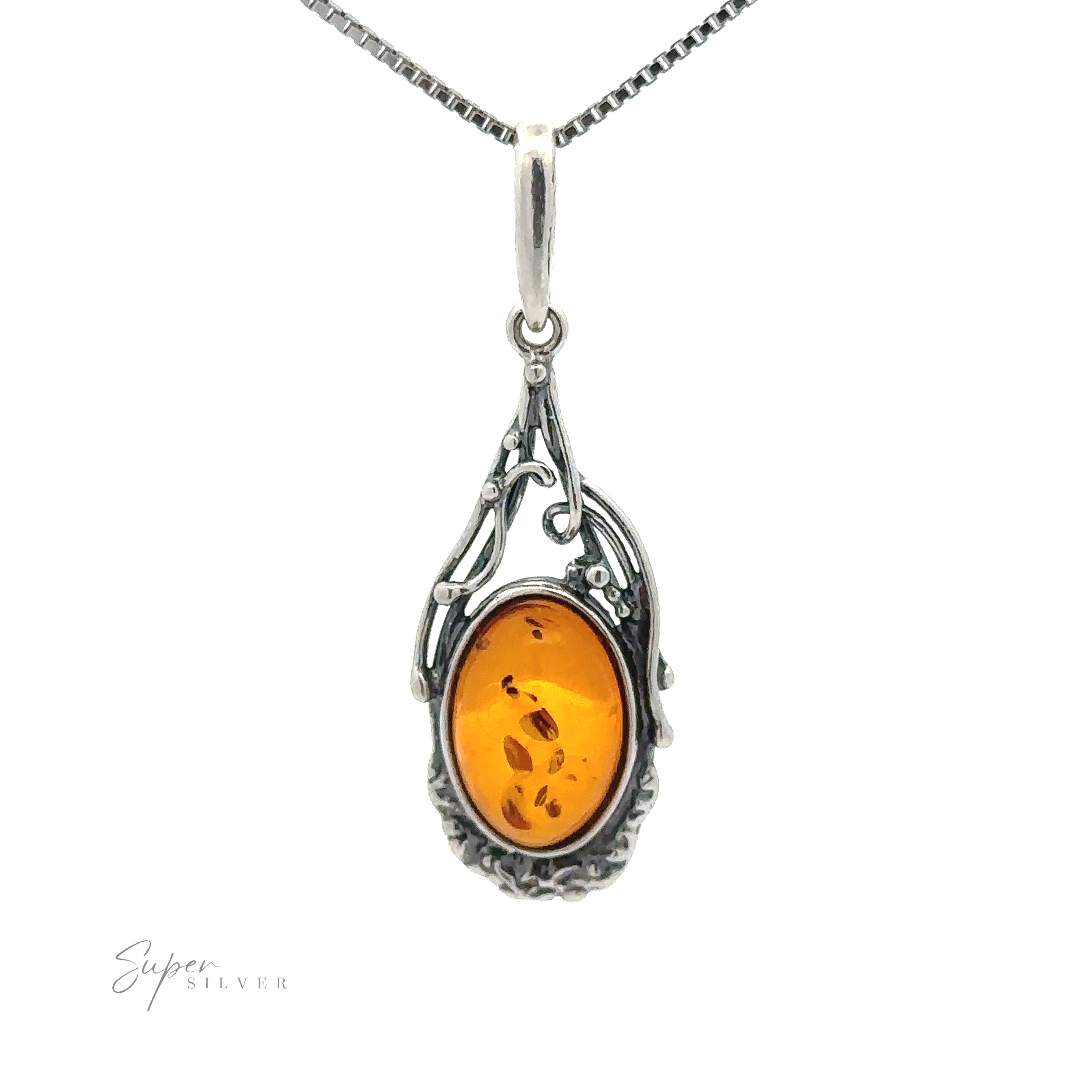 Vintage Sterling store Silver Amber Pendant