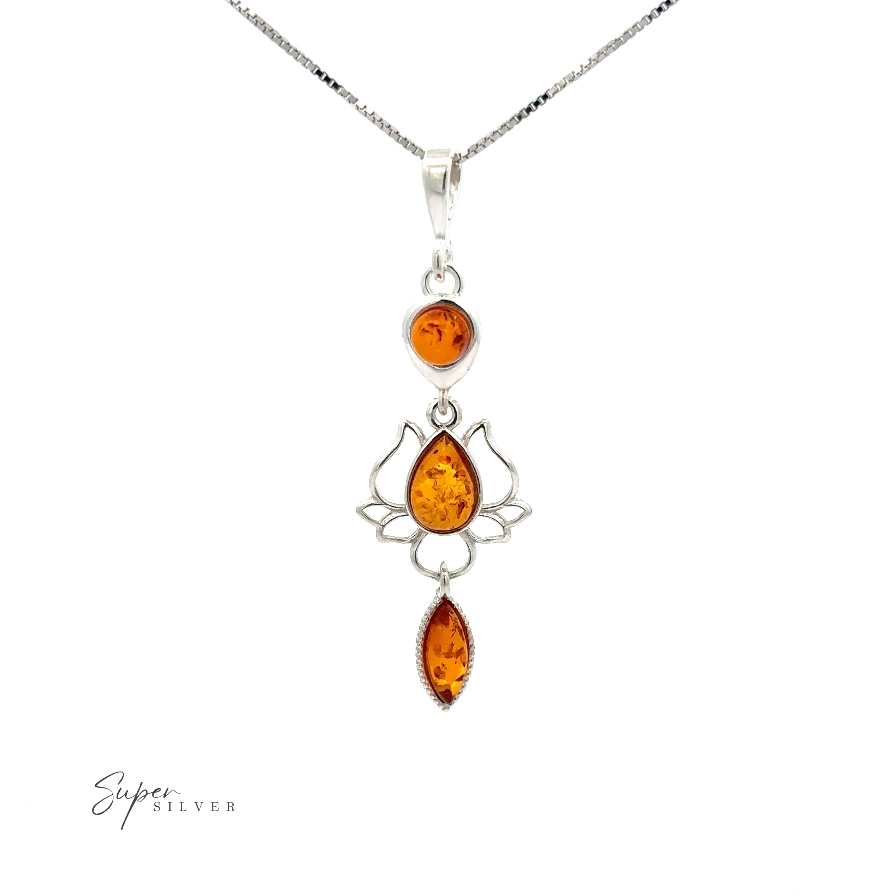 Baltic amber Amber Lotus Flower Pendant exuding boho chic sophistication.
