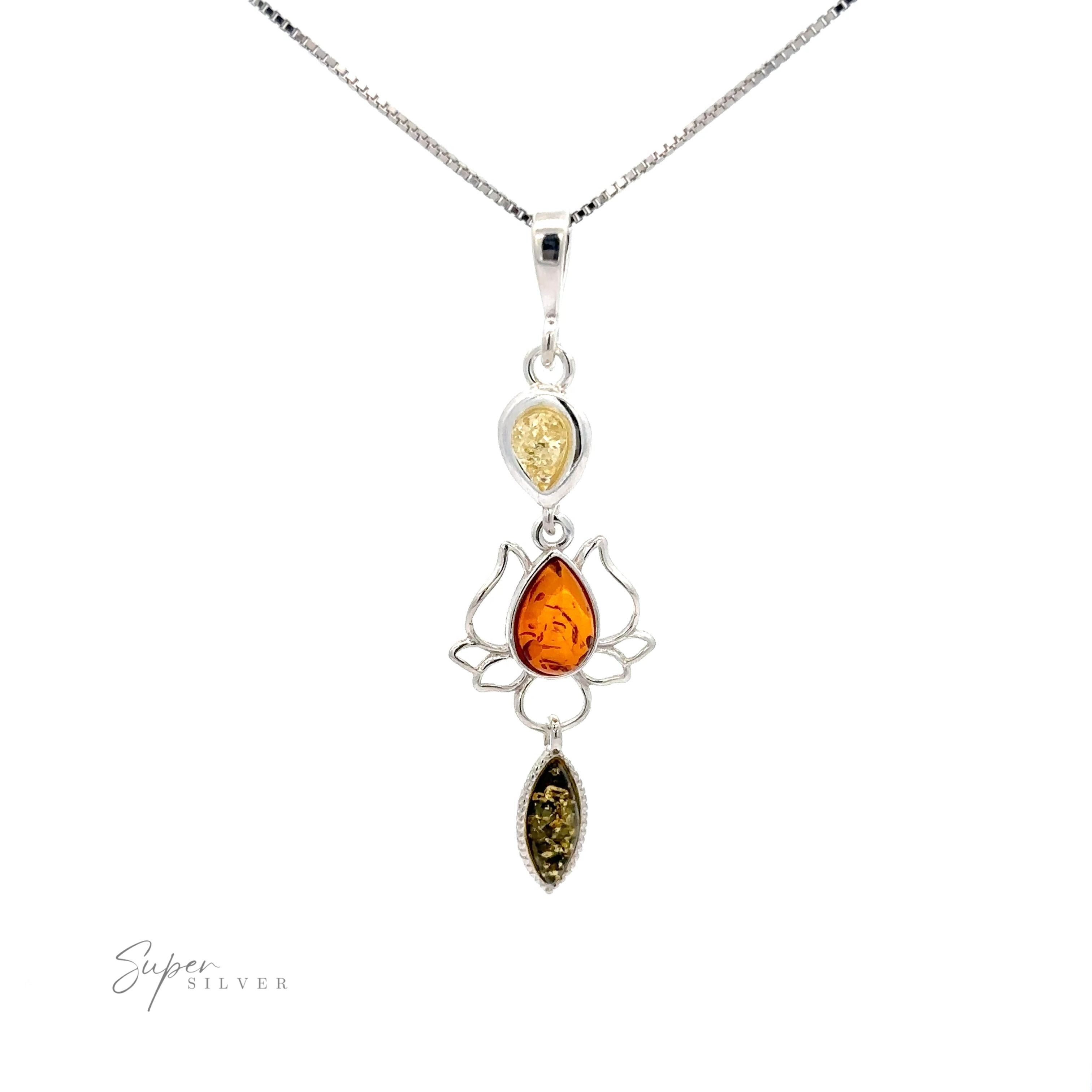 Amber Lotus Flower Pendant: a perfect blend of boho chic sophistication.