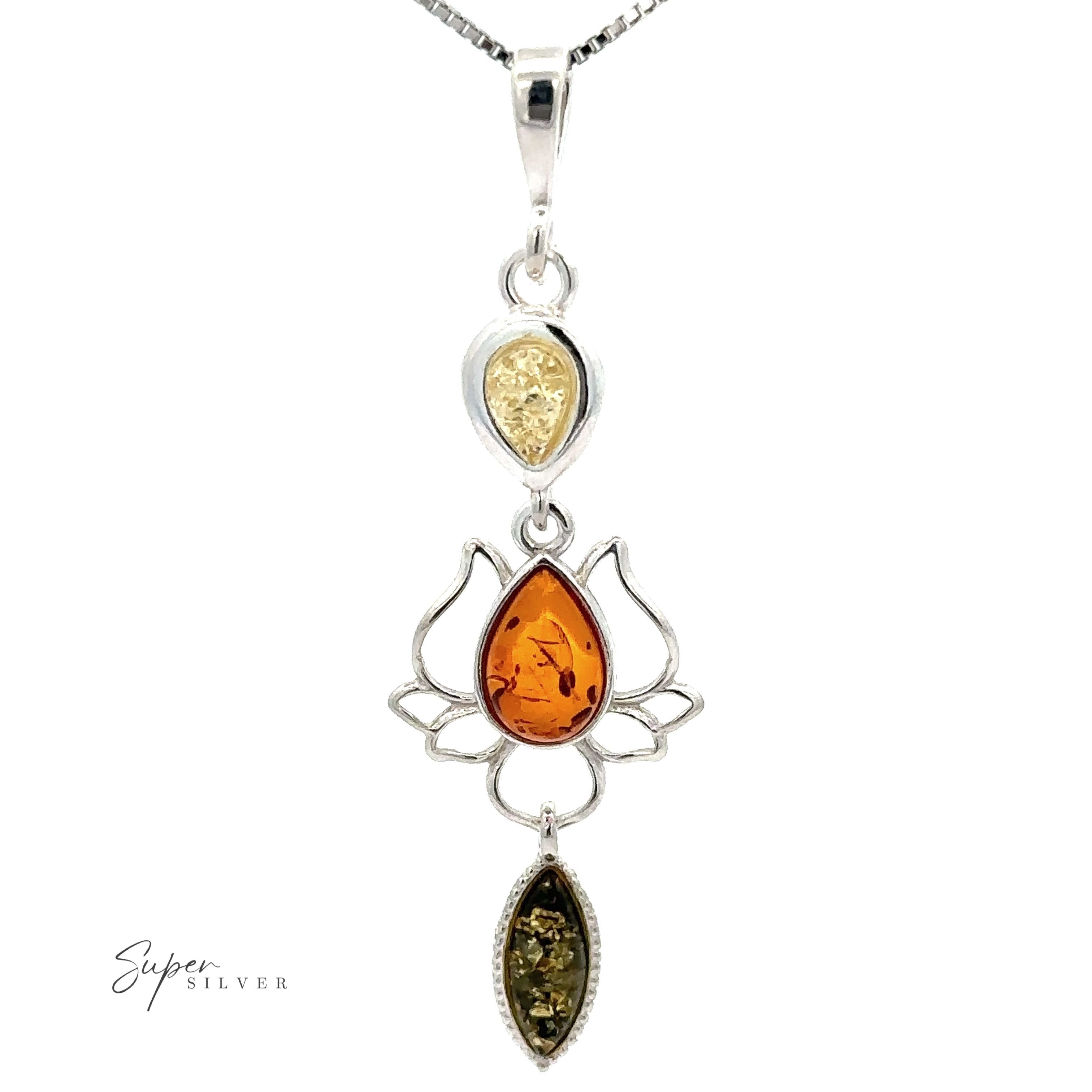 Amber Lotus Flower Pendant in sterling silver exudes boho chic sophistication.