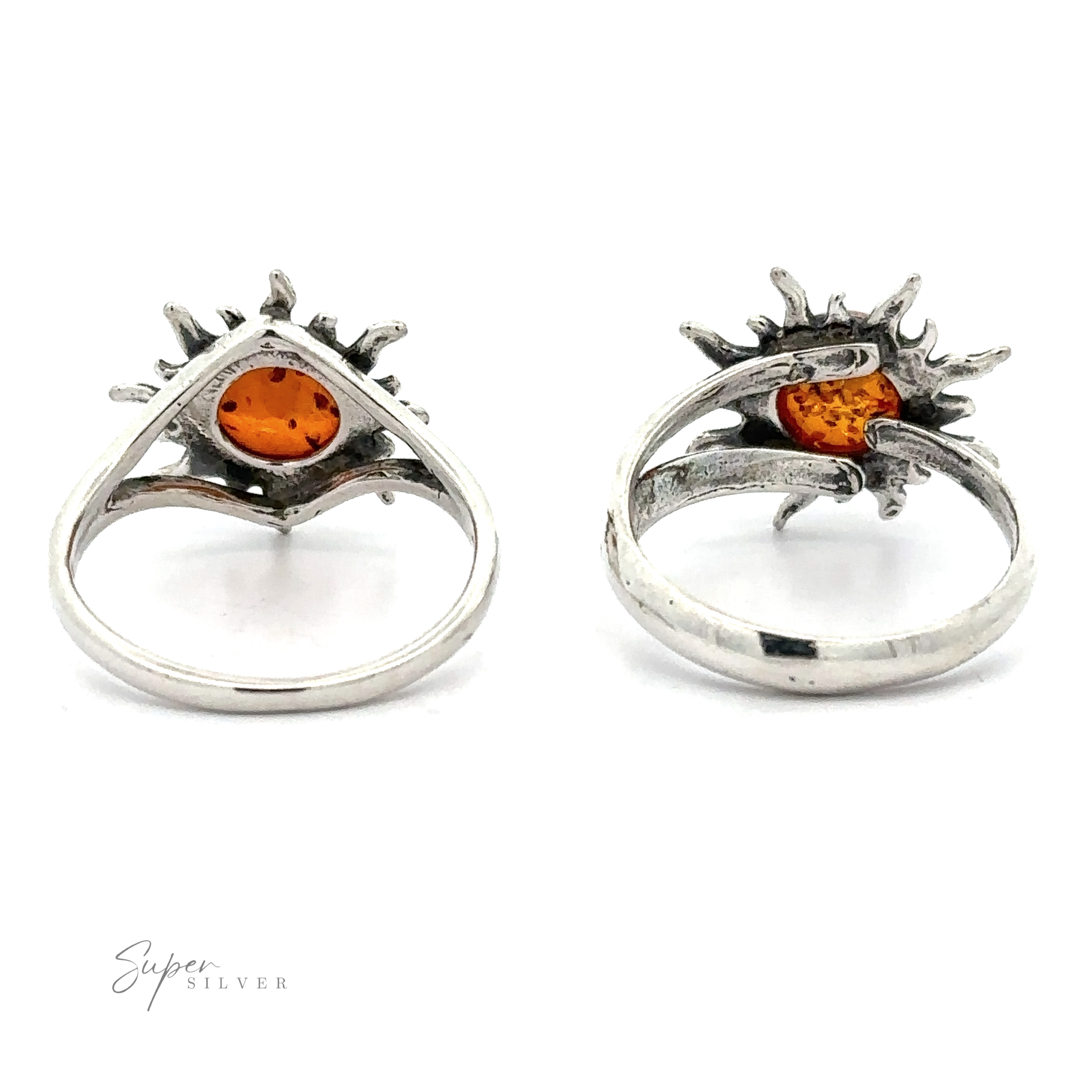 Two Glowing Amber Sun Rings displayed against a white background.