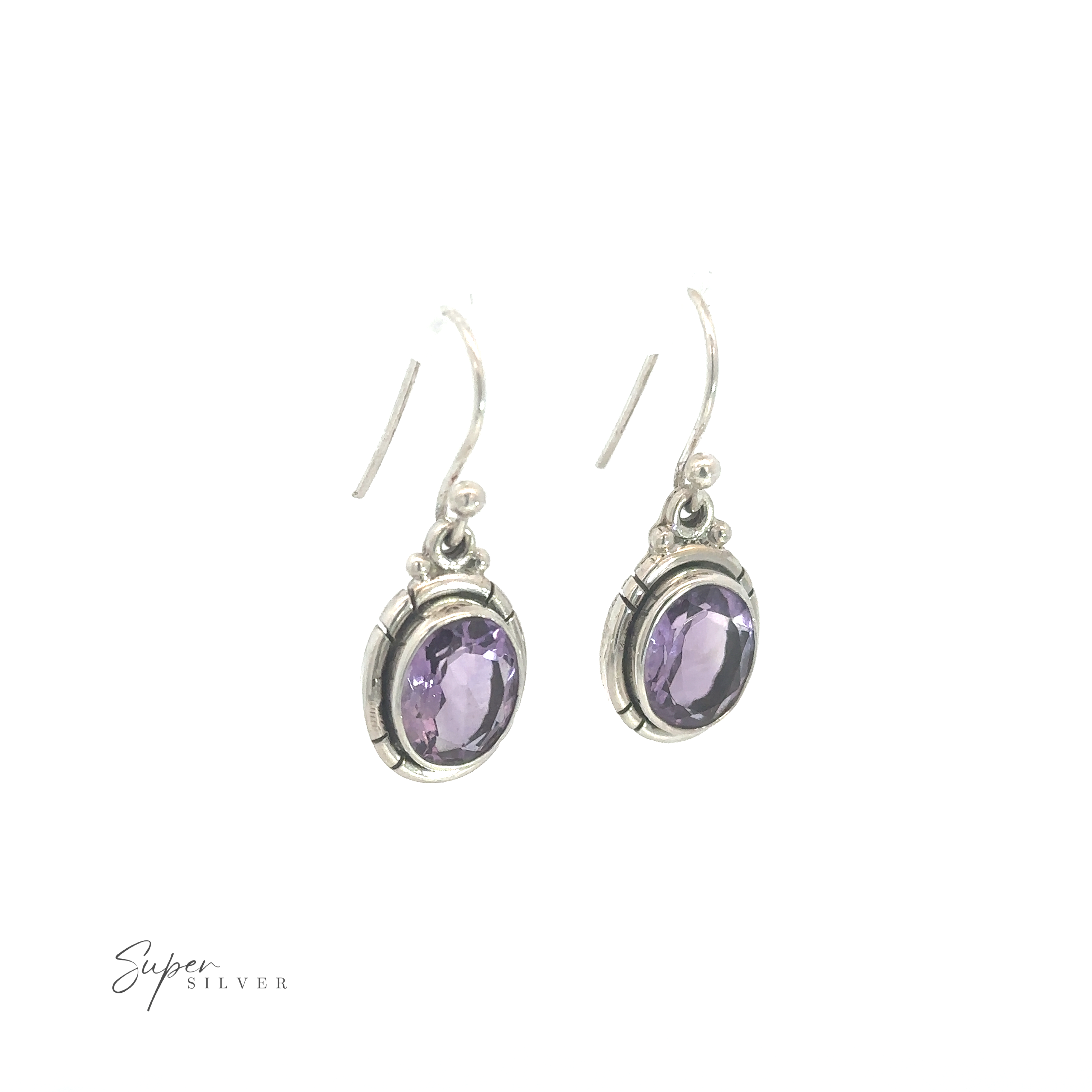 Pair of Oval Labradorite and Amethyst Dangle Earrings