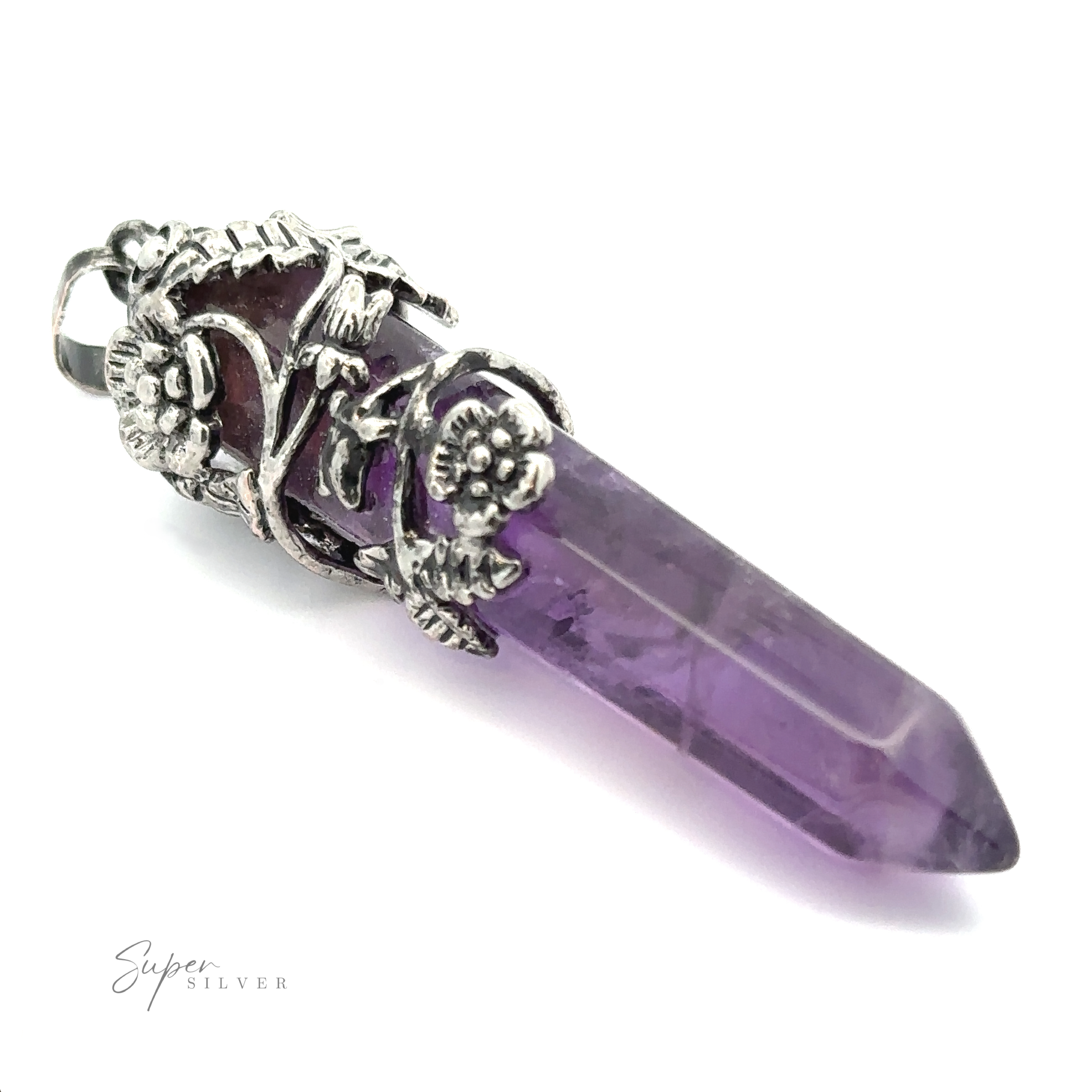 A Silver-Plated Flower Design Stone Pendant, photographed on a white background.