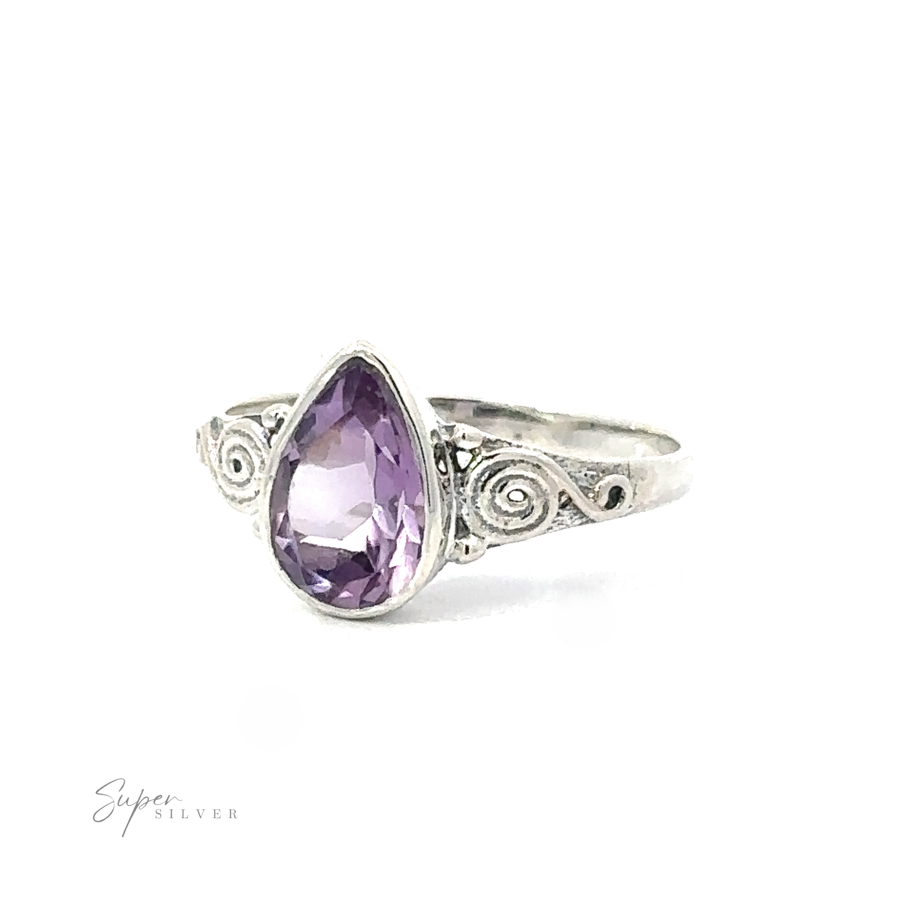 Teardrop Gemstone Ring With Swirls displayed against a white background.