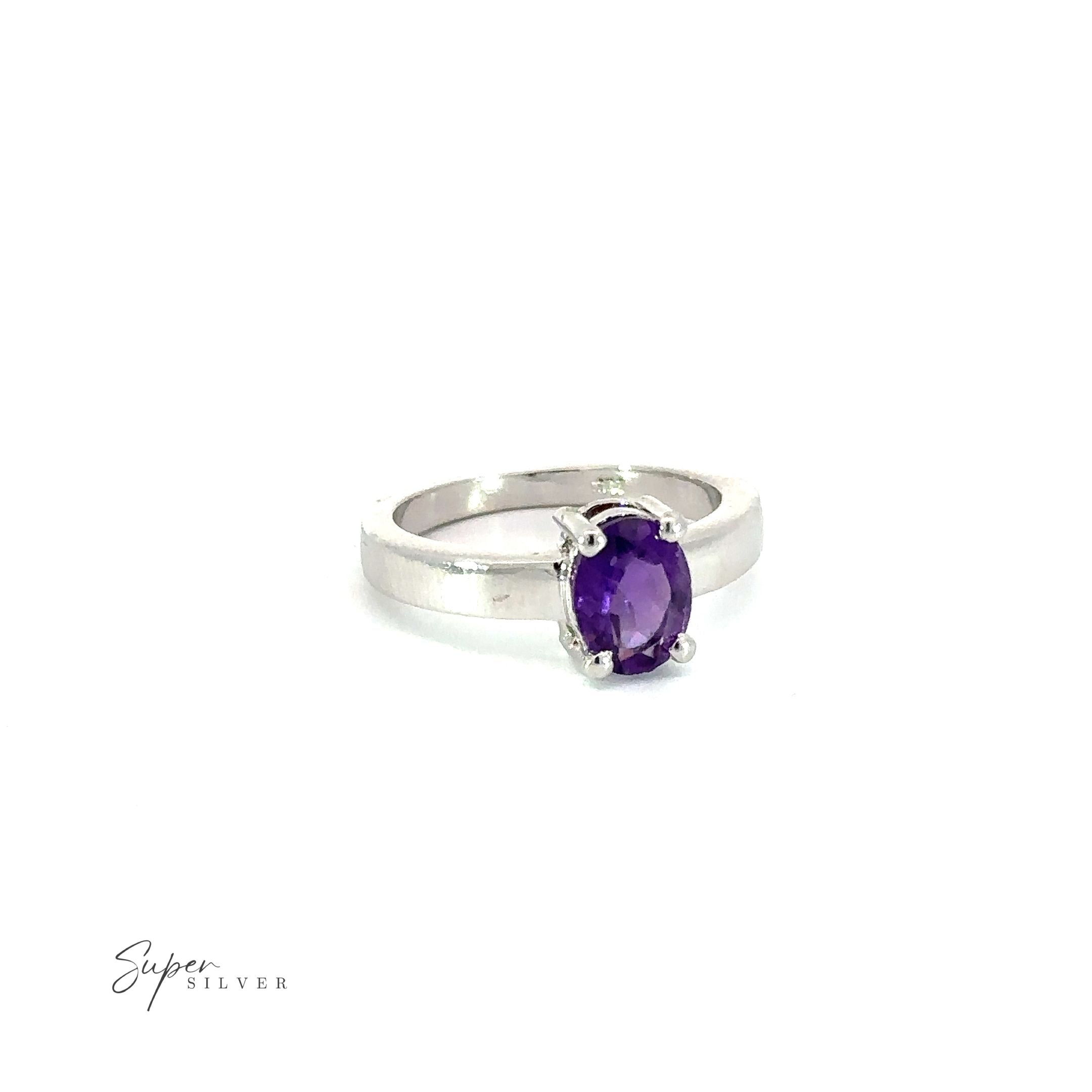 Sophisticated oval outlet amethyst sliver solitaire ring