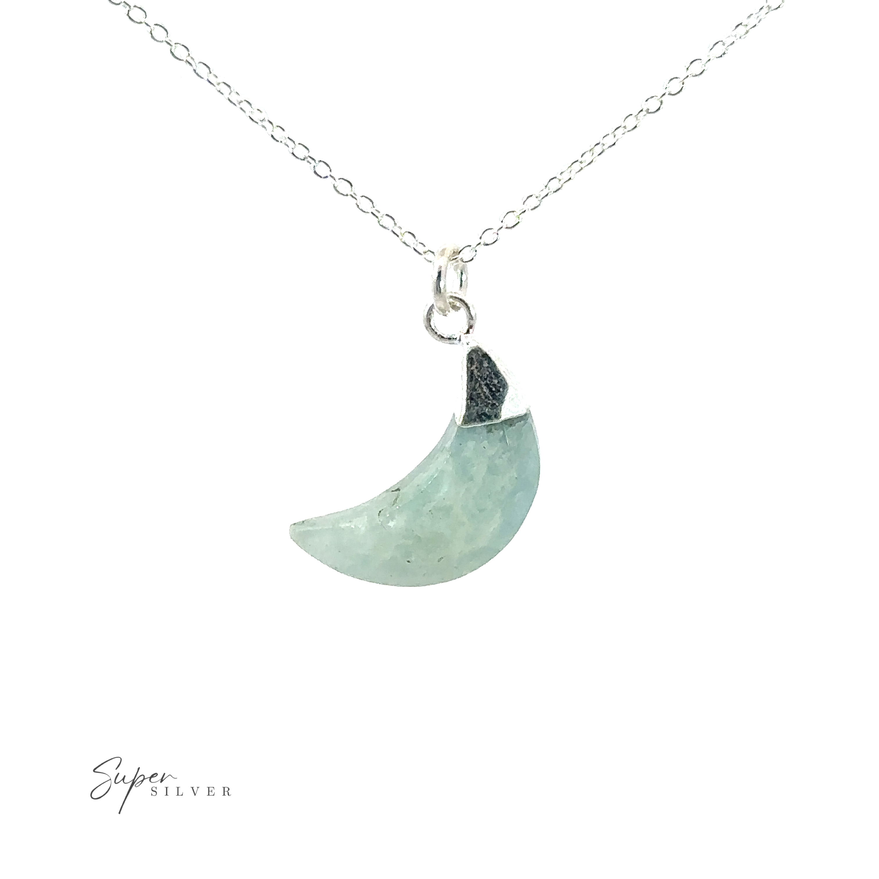 A Delicate Stone Moon Necklace with a crescent moon on it.