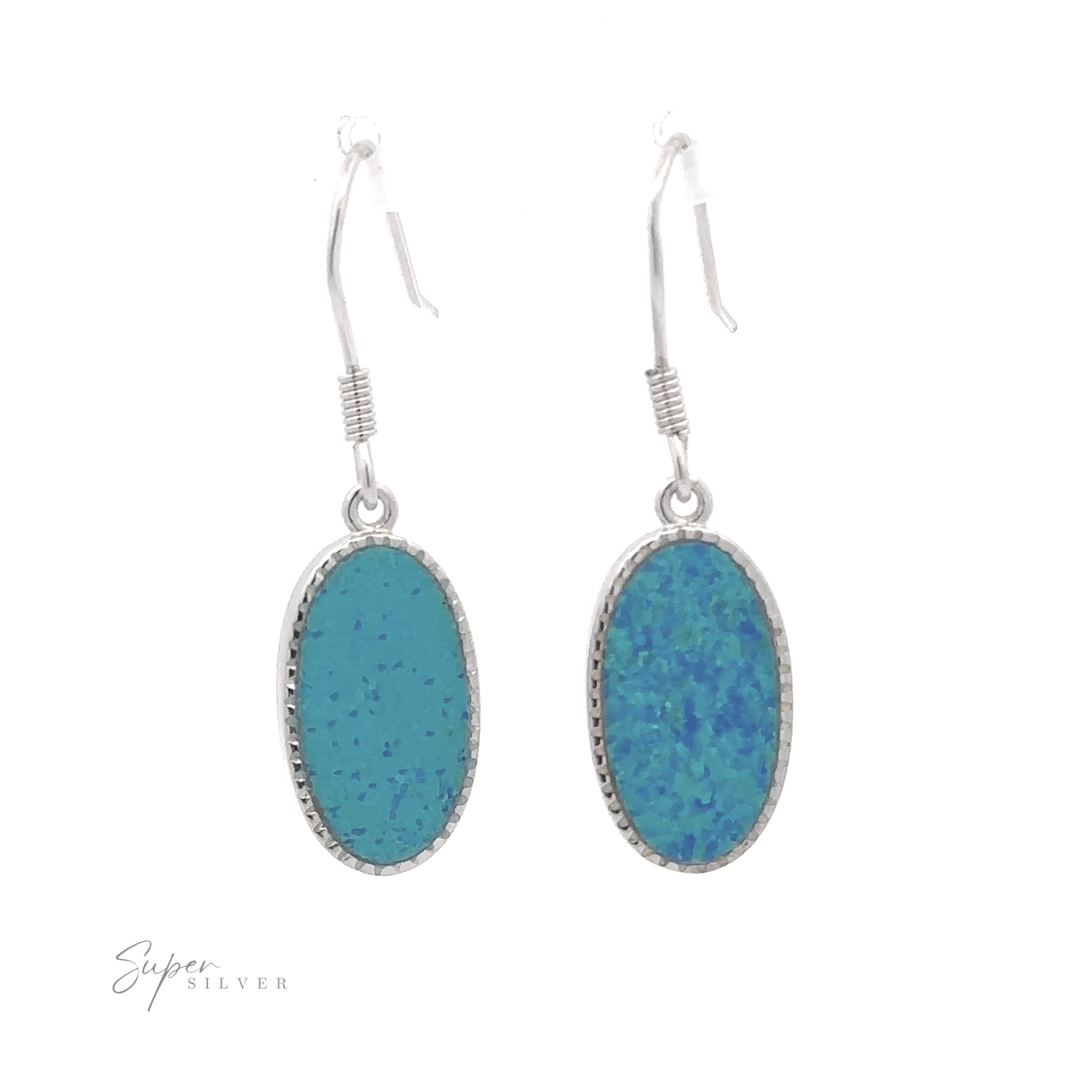 Blue Oval Lab-Created Opal Earrings