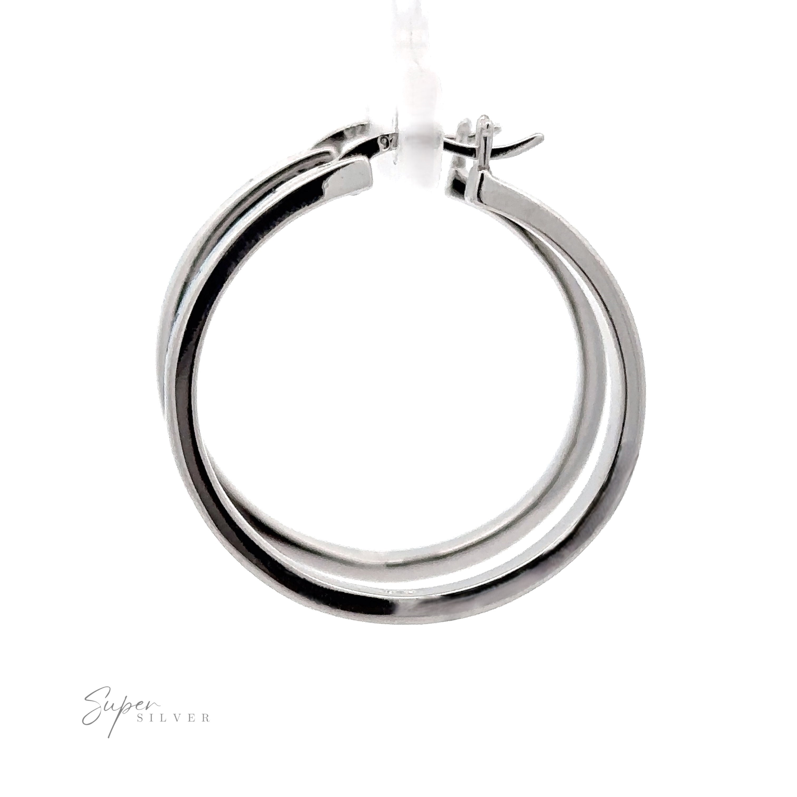 The Blue Lab-Created Opal Hoop Earrings, featuring a polished rhodium finish and elegantly displayed against a white background, exude timeless beauty.