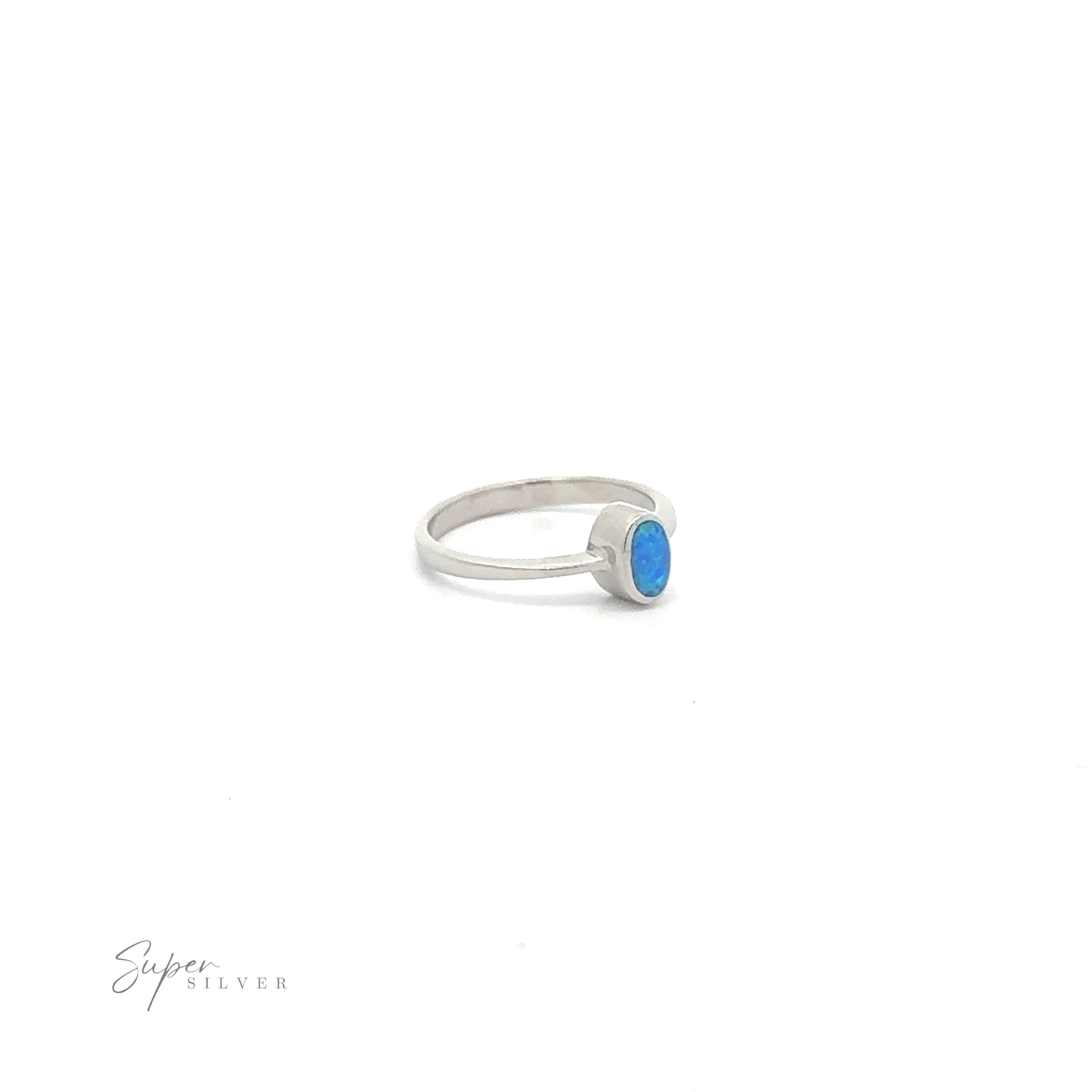 Rectangular Lab Opal Ring on a white background.