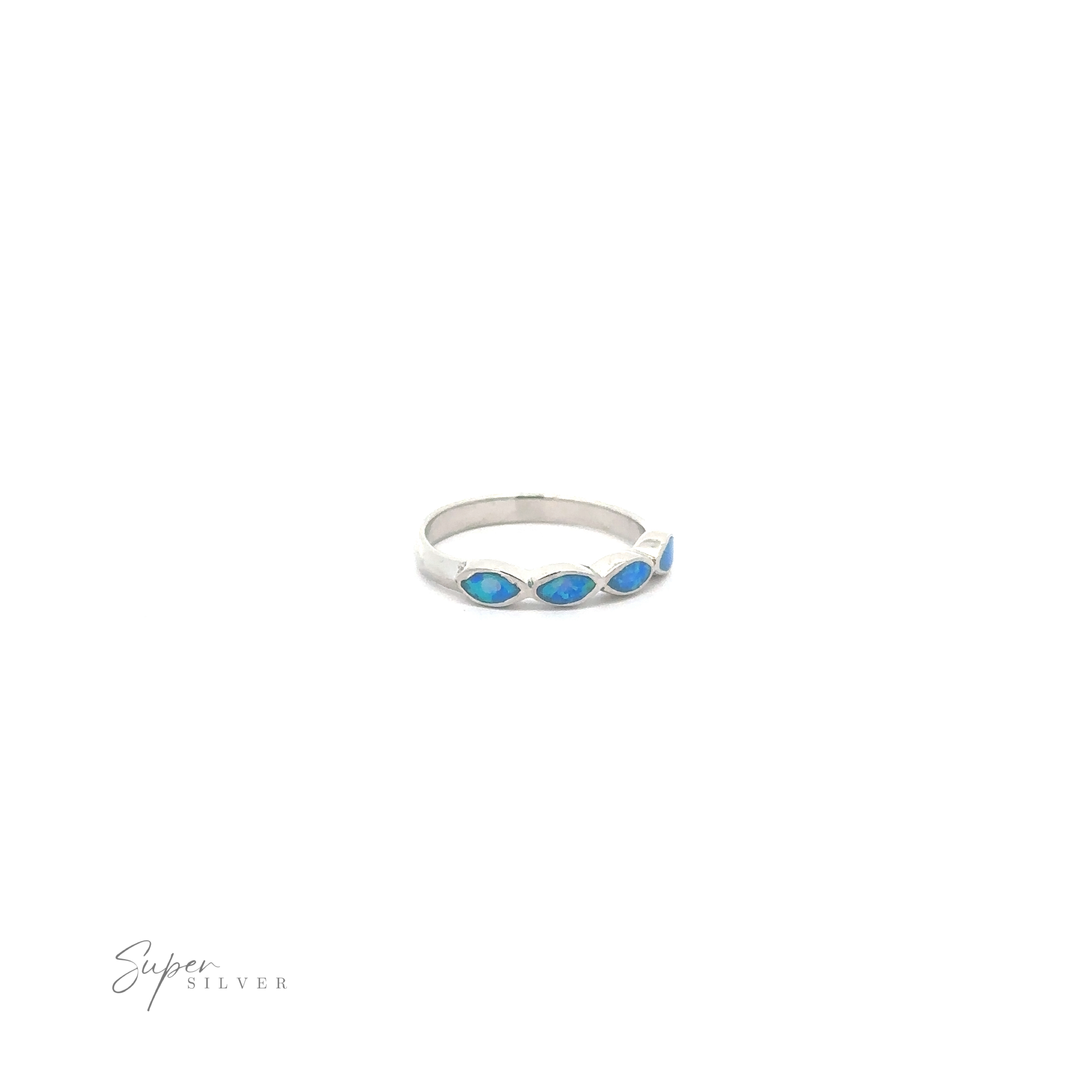 Stackable Blue Opal Ring with Marquise Stones on a white background.