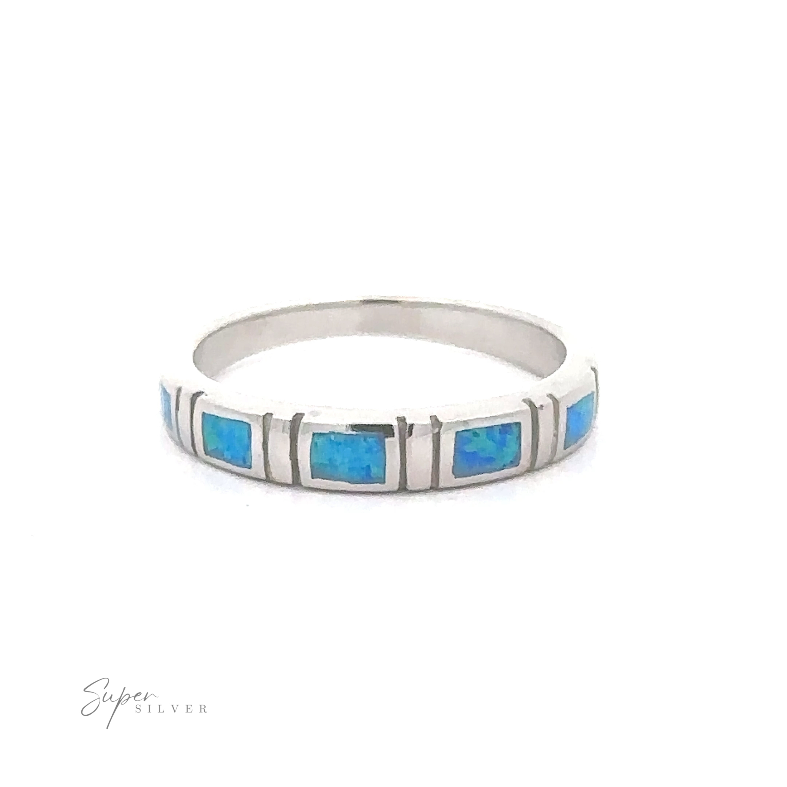 Stackable Band with Square Lab Opals with a white background.