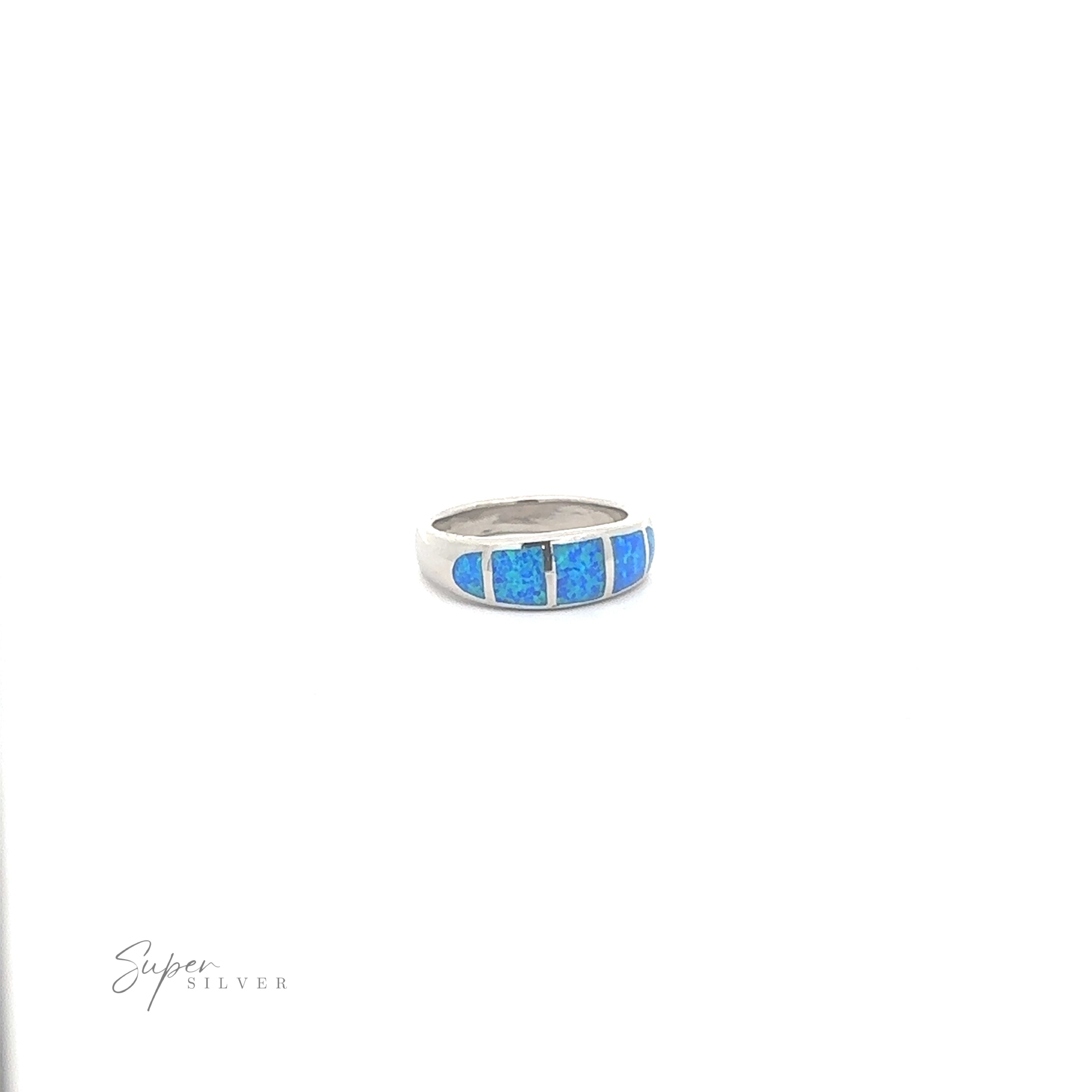 Tapered Lab-Opal Band with blue inlay, versatile and lightweight, on a white background.