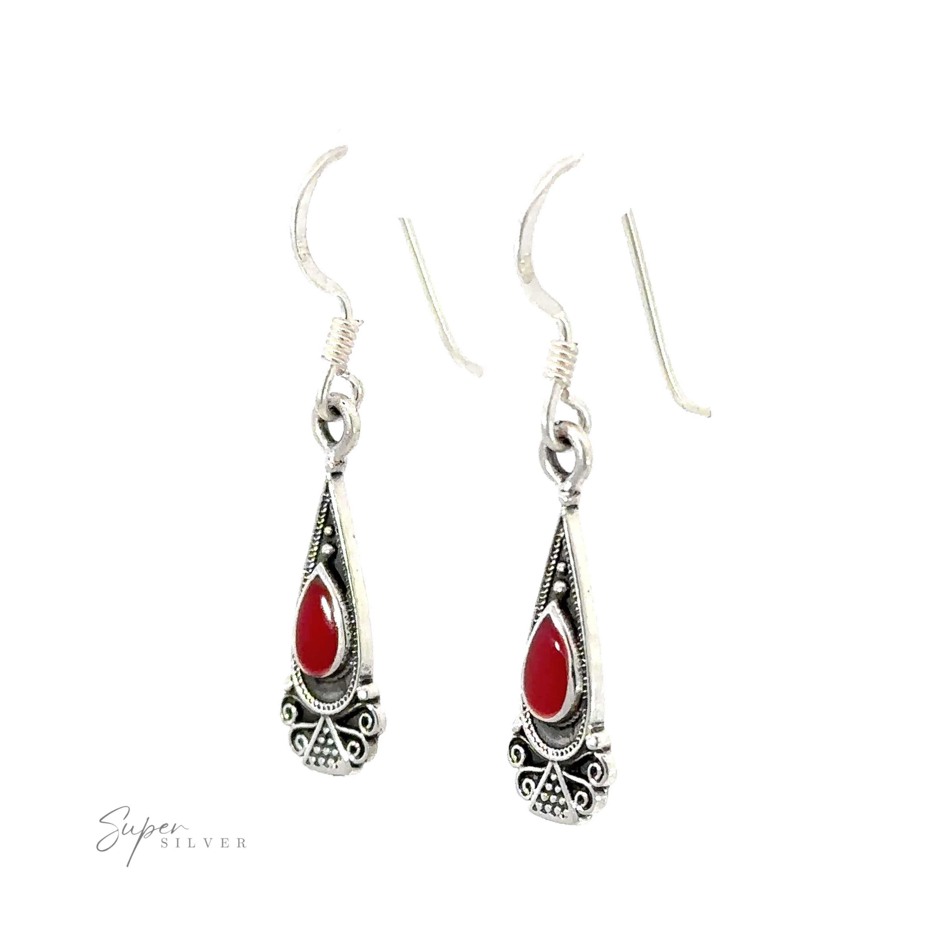 Dainty Bali Inspired Teardrop Shaped Earrings With Inlay Stones.