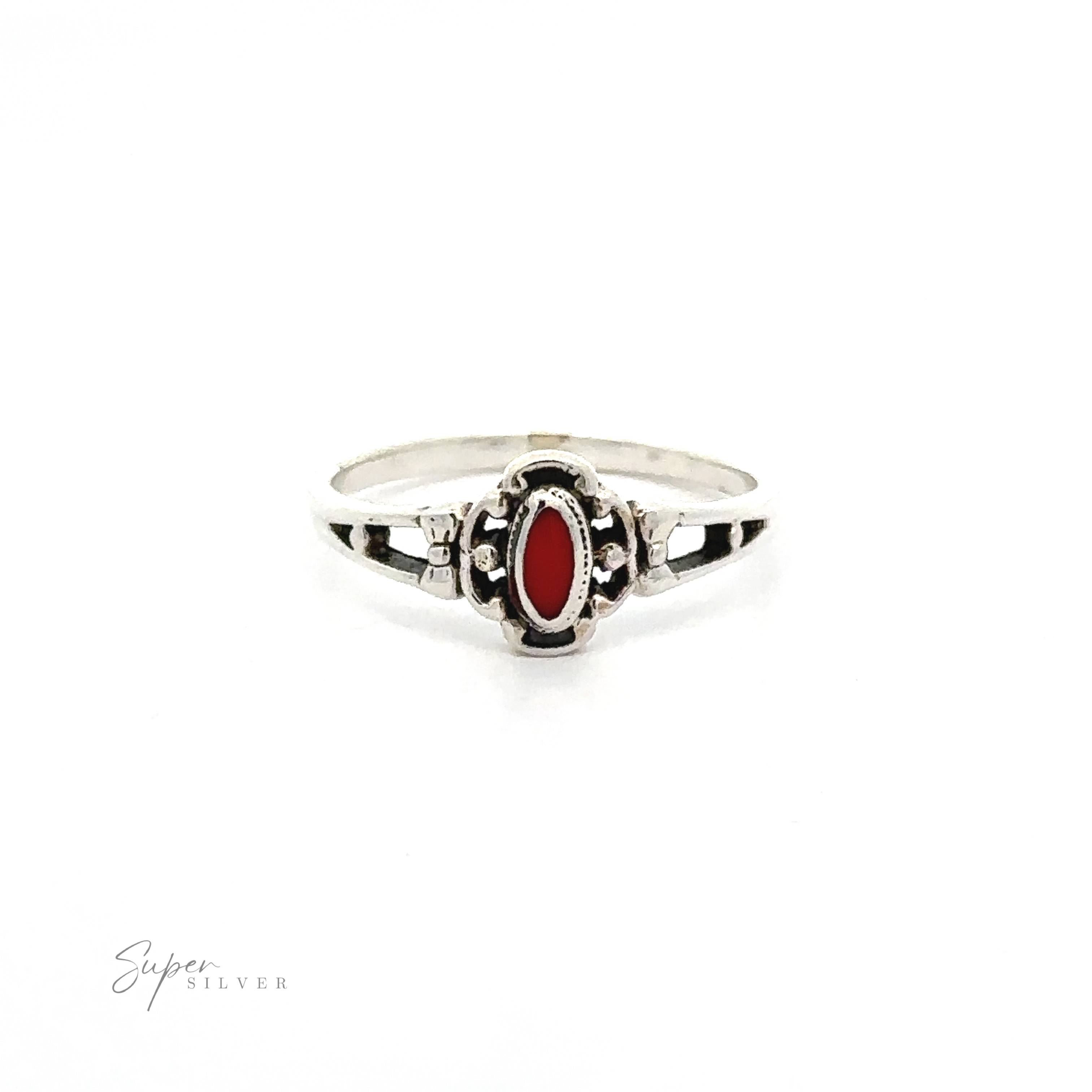 A Sterling silver Oval Inlay Stone Ring.