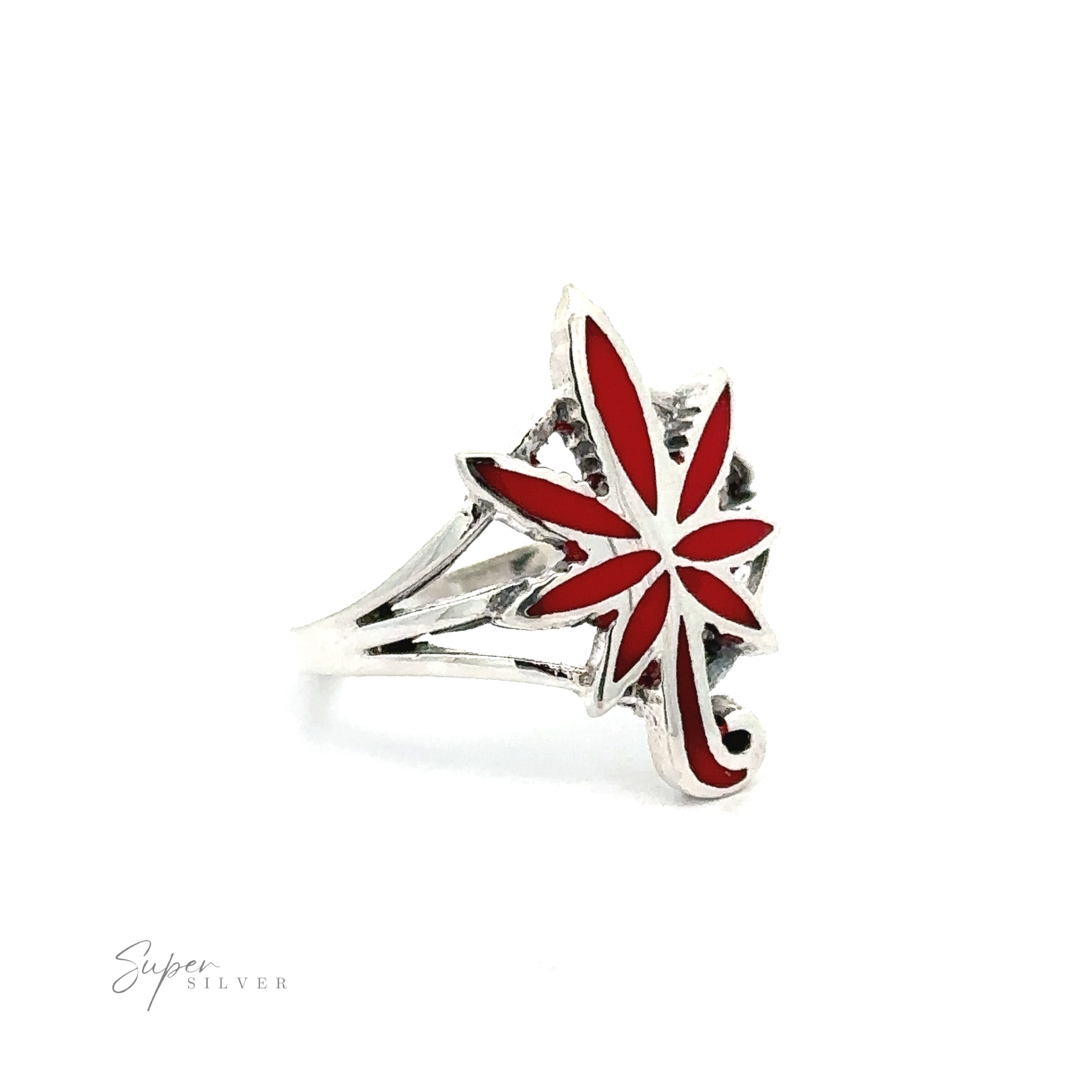 A Inlay Stone Marijuana Leaf Ring.