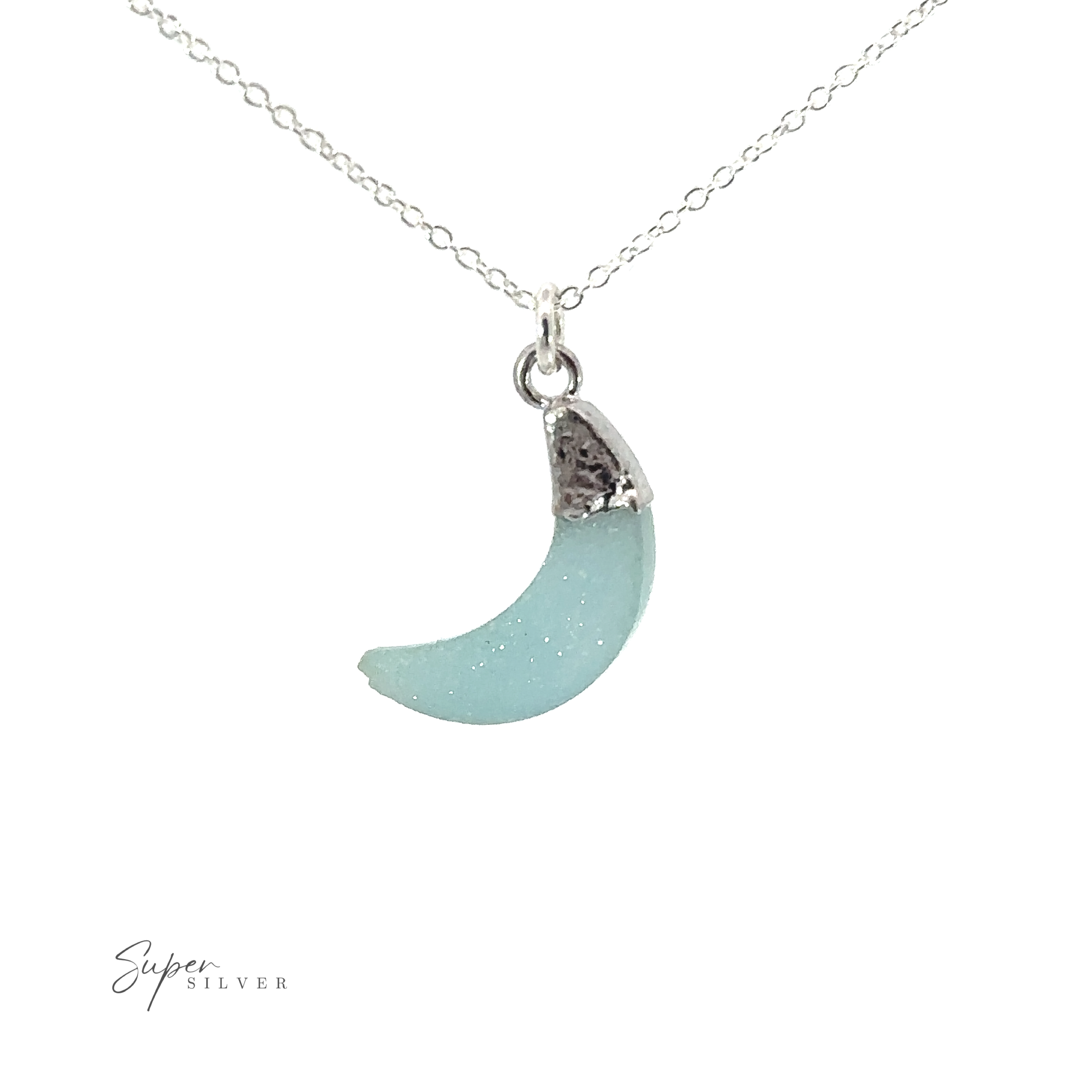 A Delicate Stone Moon Necklace with a blue moon pendant.