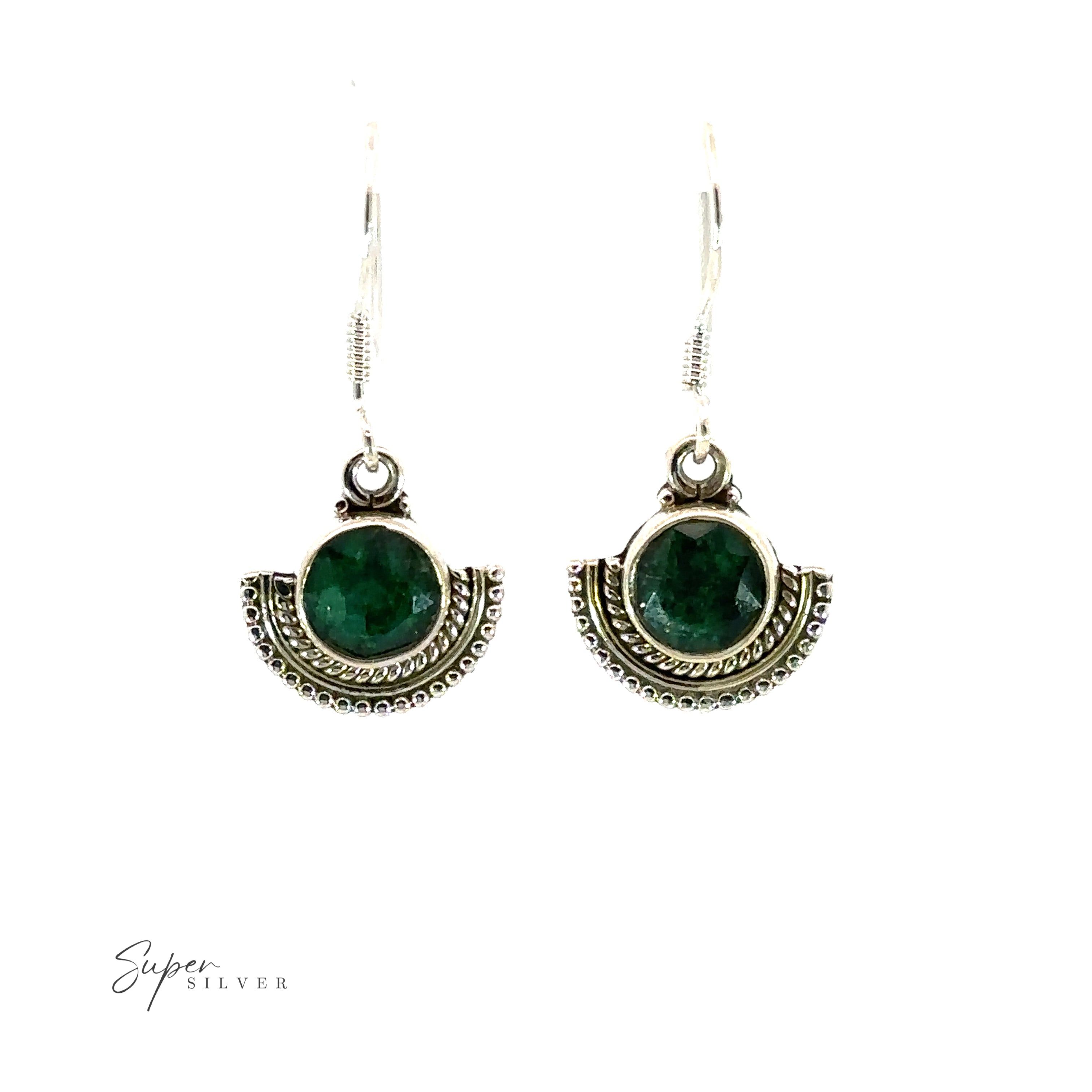 A pair of Round Gemstone Earrings with Fan Setting in .925 Sterling Silver.