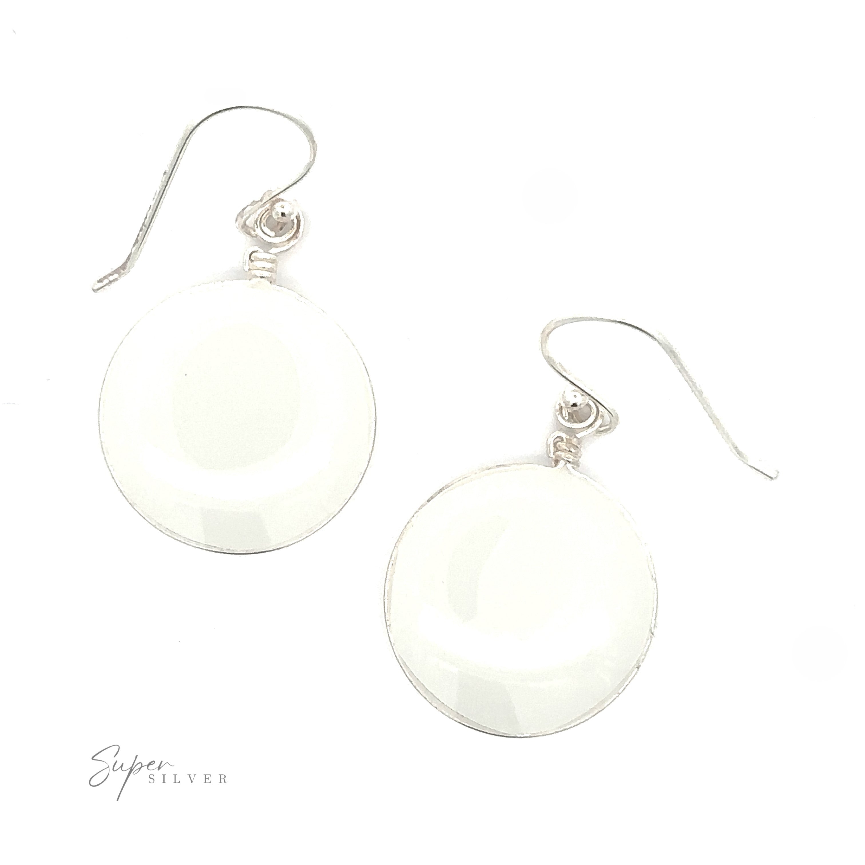 A simple set of Round Glass Earrings with silver hooks and settings, displayed against a white background. The logo ".925 Sterling Silver" is in the bottom left corner.