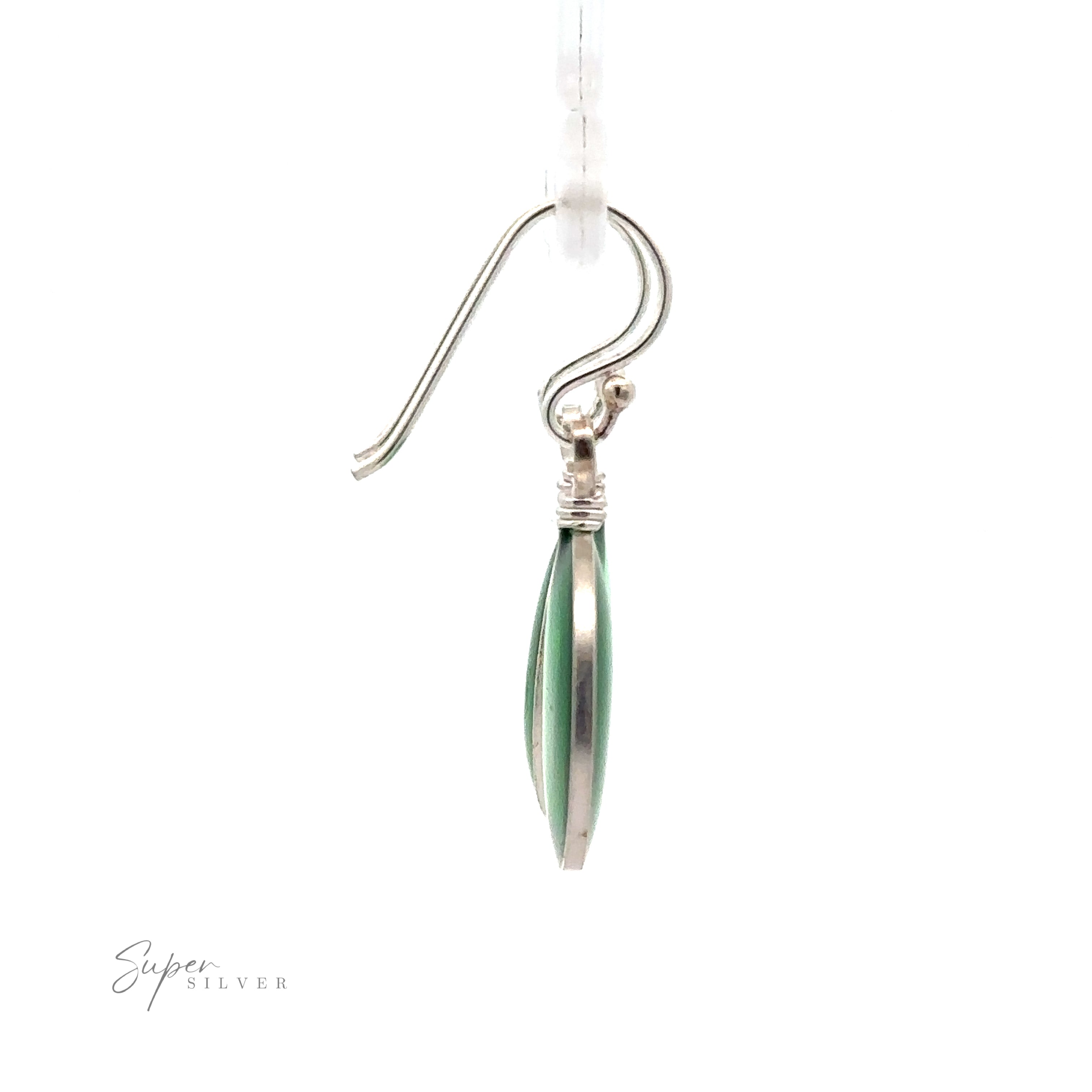 A single Round Glass Earring, attached to a hook, displayed against a white background. The text "Super Silver" is seen in the bottom left corner.