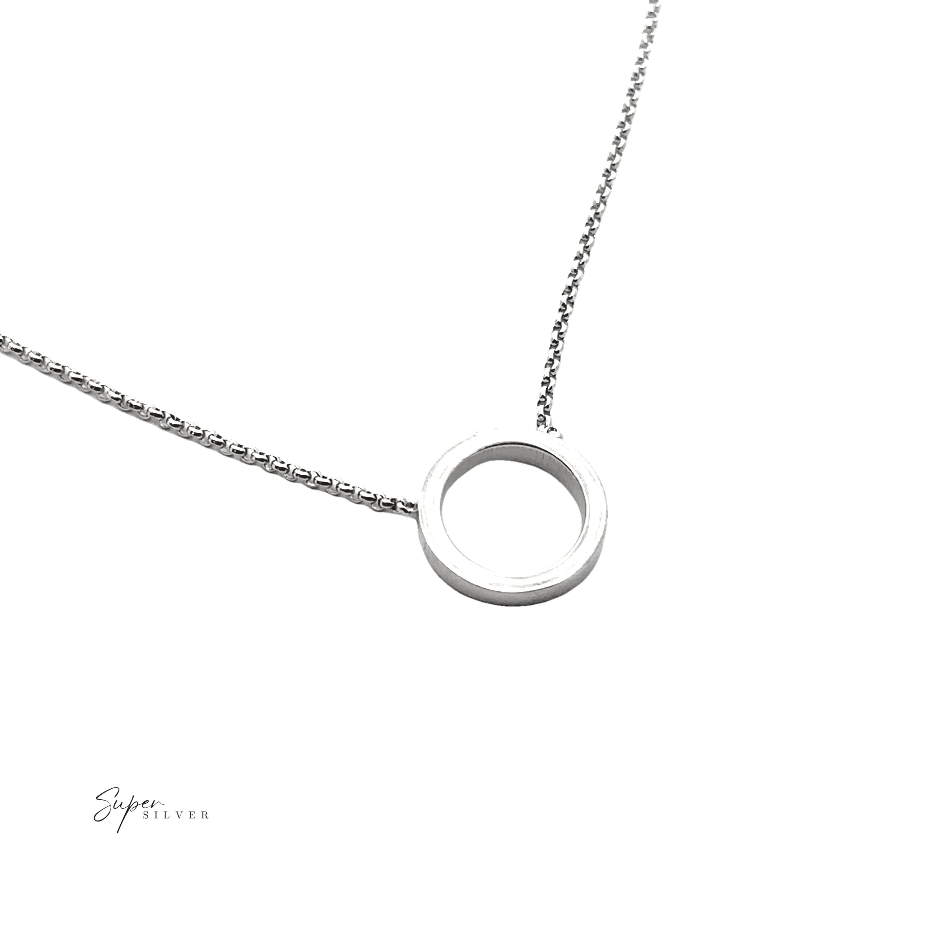The White Enso Necklace features a delicate sterling silver chain with a simple open circle pendant, displayed centered on a white background.
