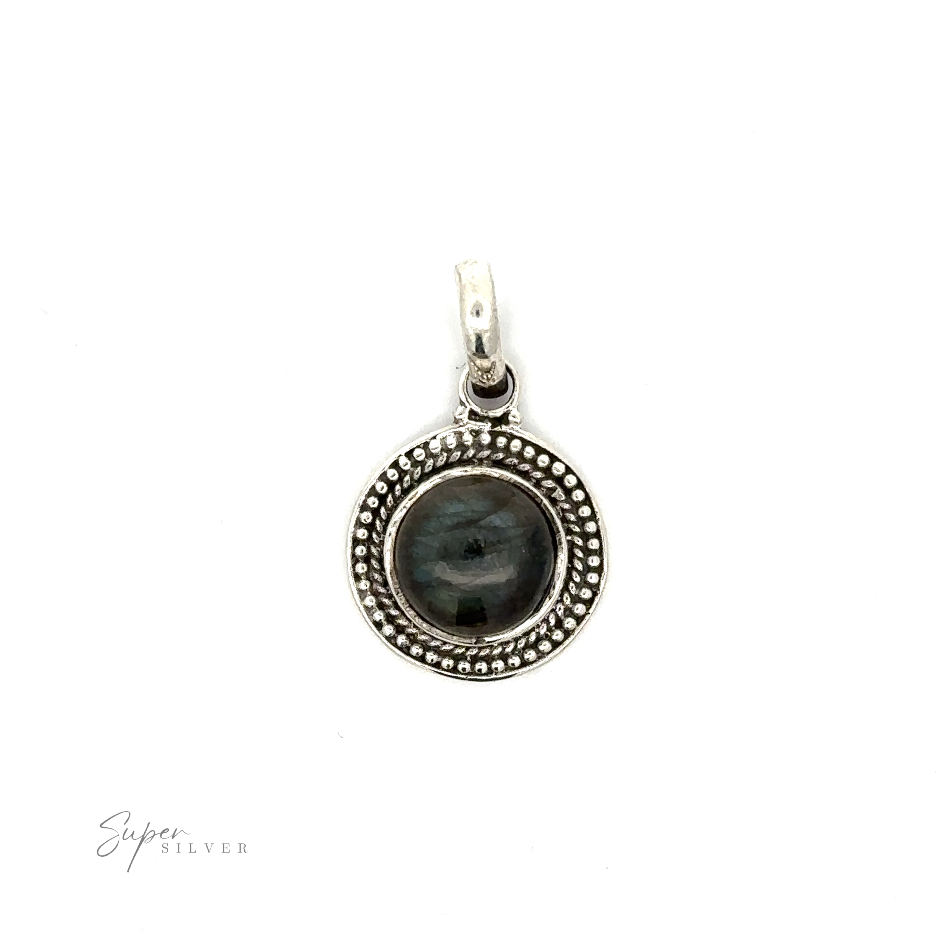 A silver Round Stone Pendant With Bead Design.