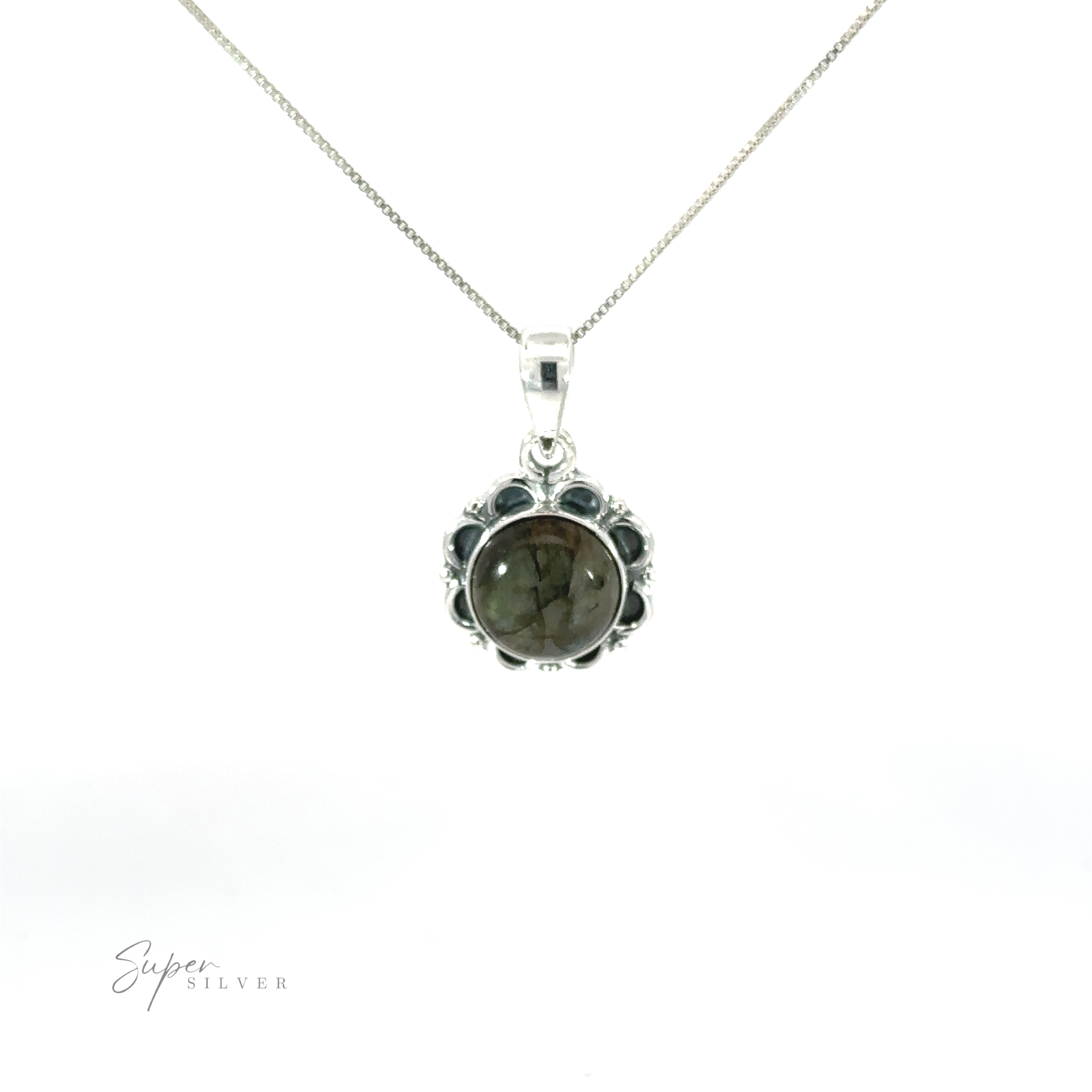 A Round Gemstone Pendant with Flower Border, perfect for everyday style.