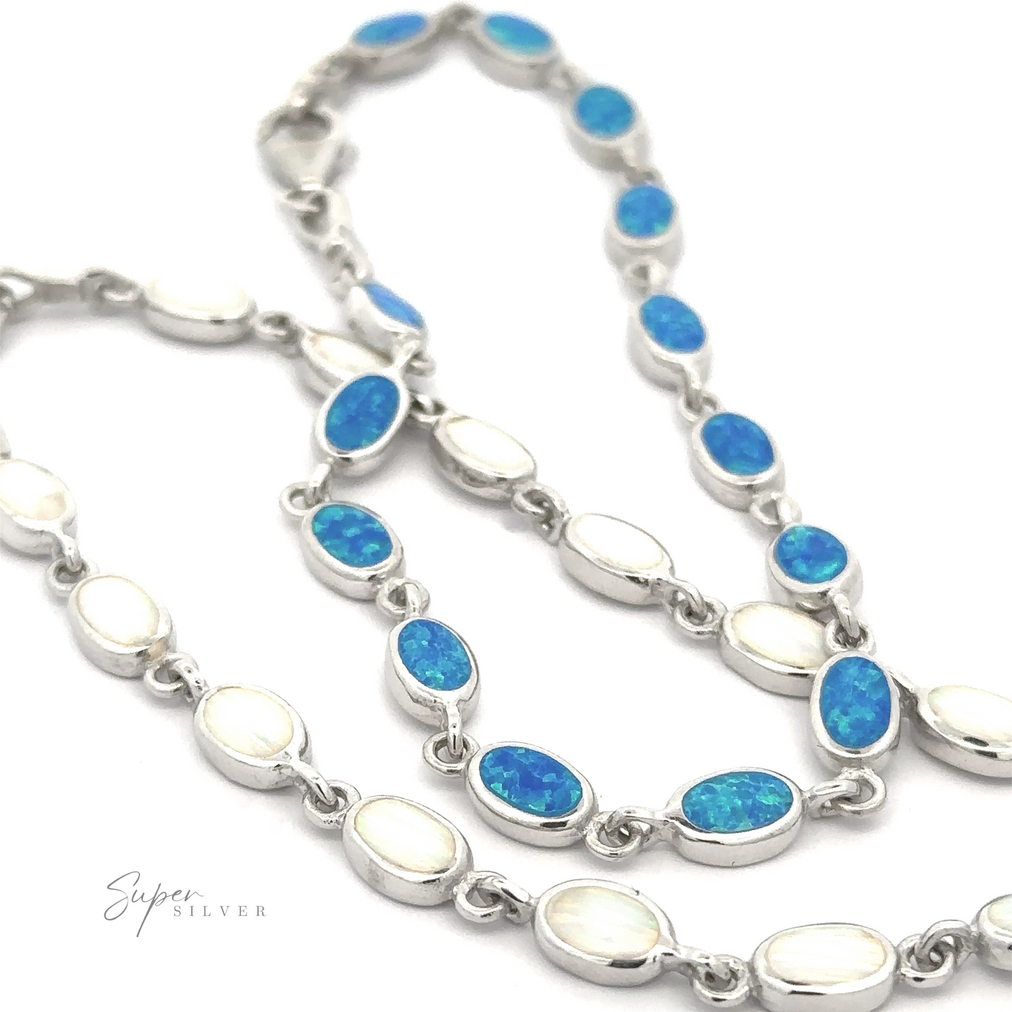 A bracelet with oval opal blue stones.