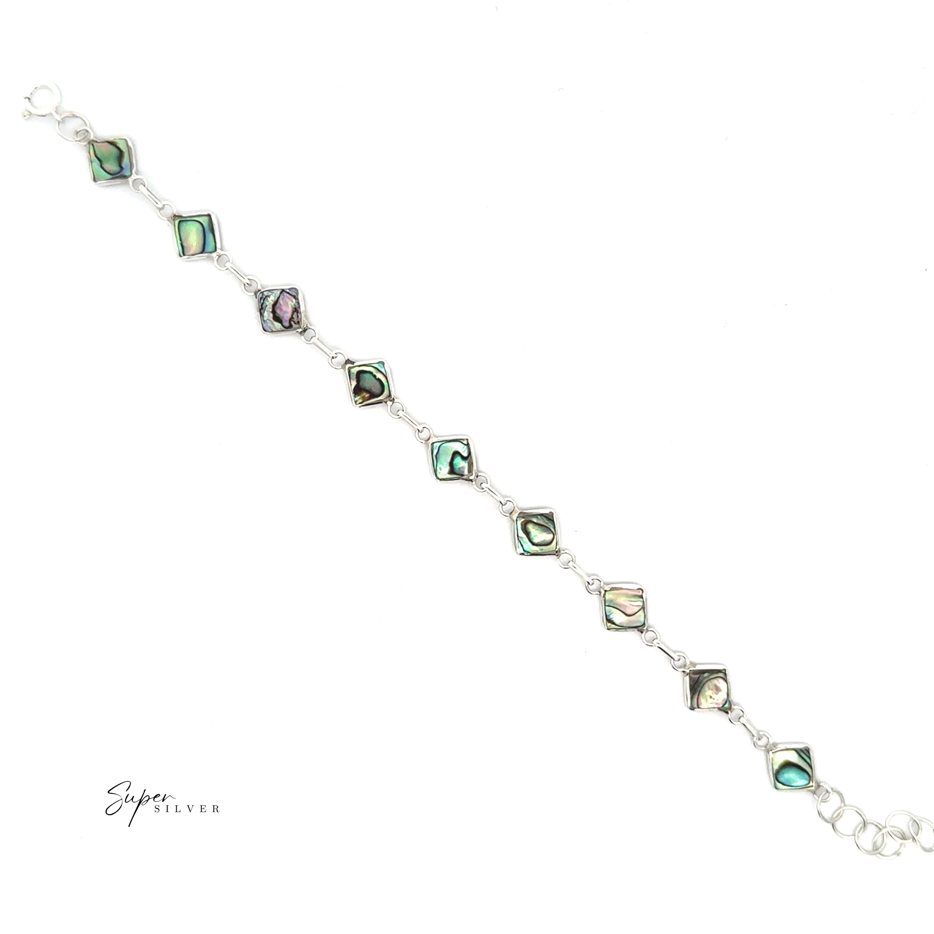 A stunning Reversible Diamond Shaped Inlay Stone Bracelet, crafted in sterling silver with unique geometric links—an ideal accessory for lovers of distinctive inlay stone jewelry.