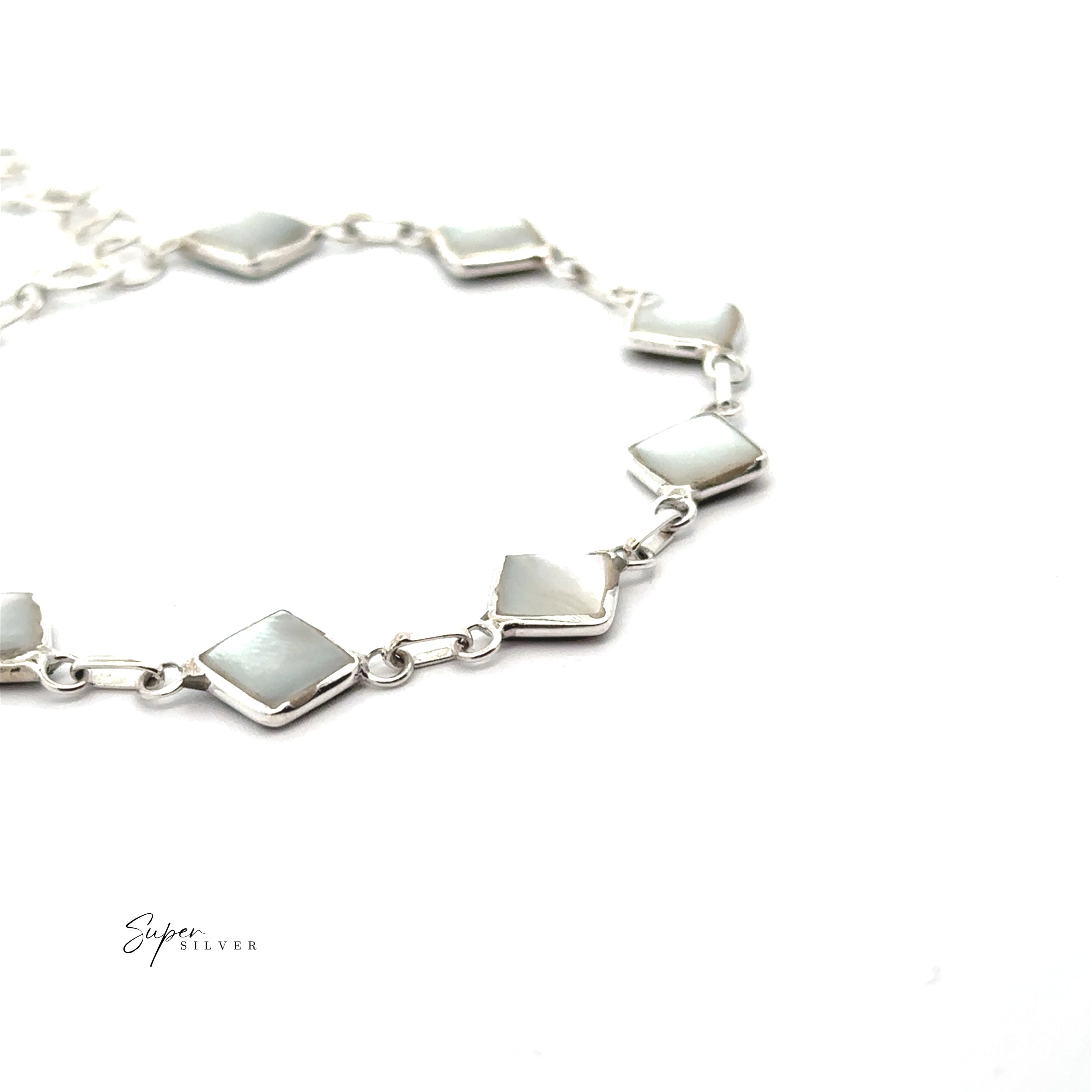 A Reversable Diamond Shaped Inlay Stone Bracelet is displayed on a white background. The brand name "Super Silver" appears in the lower left corner, highlighting this elegant inlay stone bracelet.